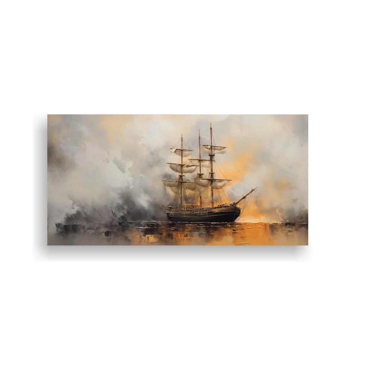 Cuadro velero antiguo entre niebla y reflejos — imagen principal