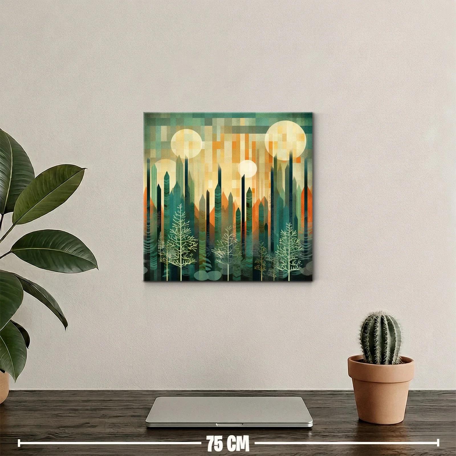 Paisaje geométrico de bosque y lunas brillantes — miniatura 2