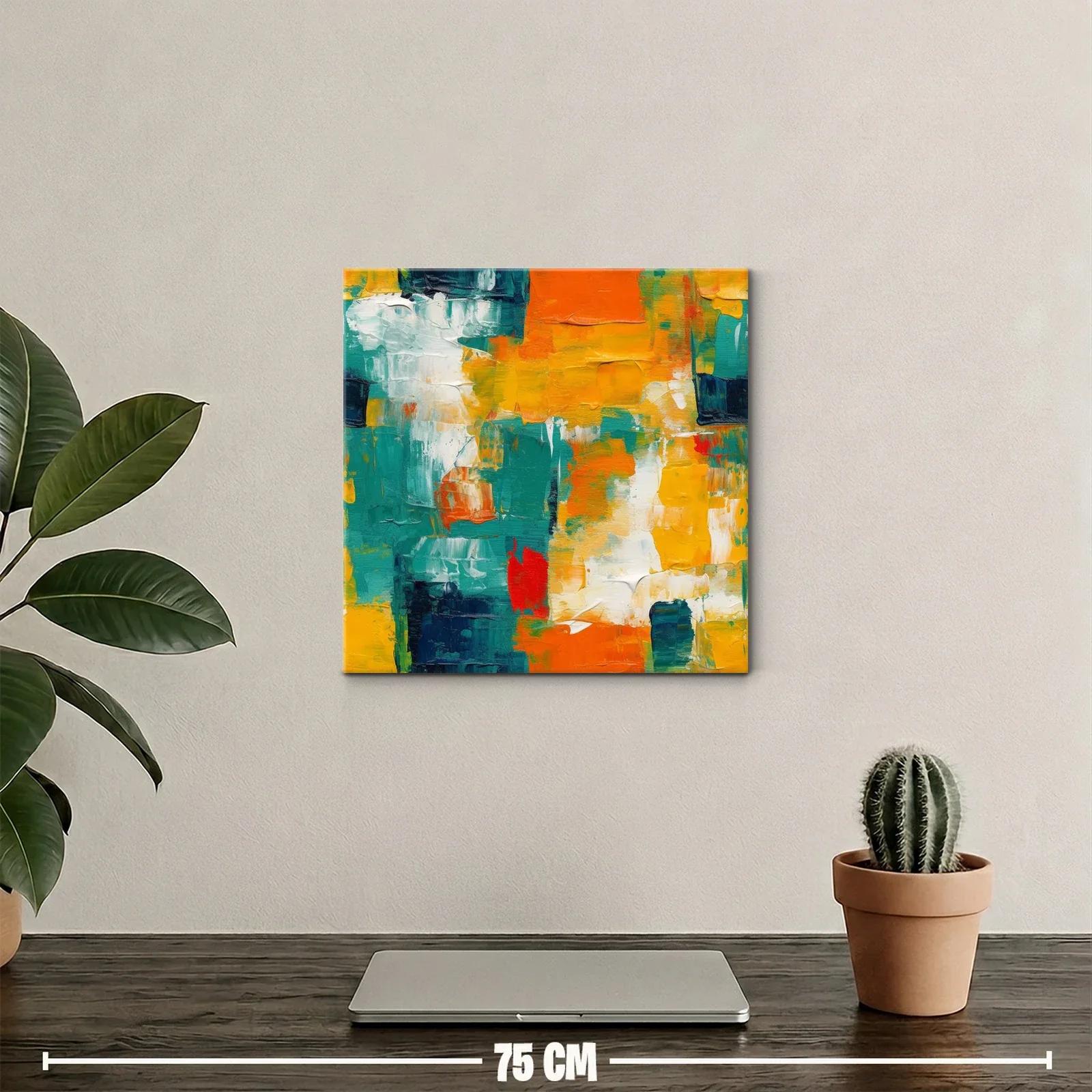 Cuadro Abstracto en Tonos Naranja Azul y Amarillo — miniatura 2