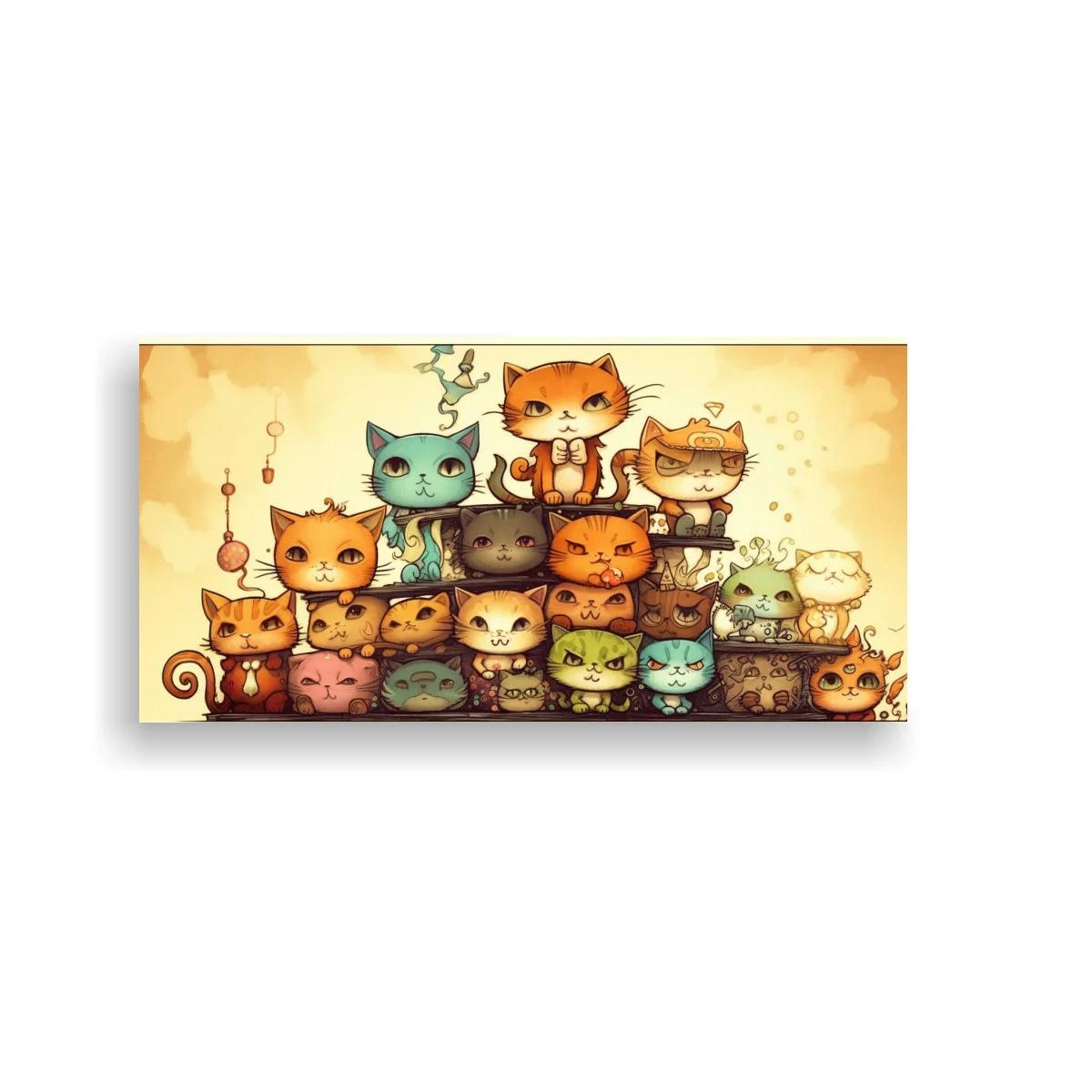 Cuadro grupo de gatos con motivos florales y arabescos — imagen principal