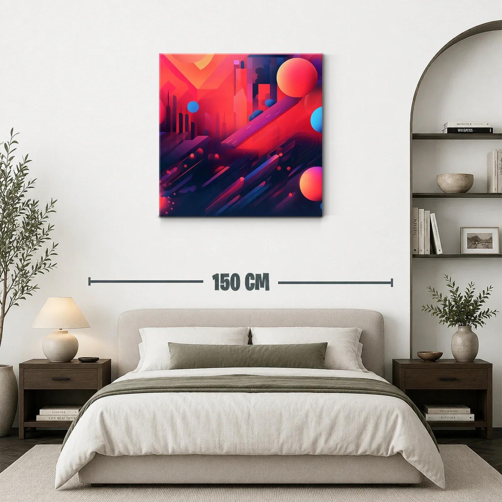 Cuadro artístico abstracto urbano en tonos cálidos y contrastes vibrantes — miniatura 3