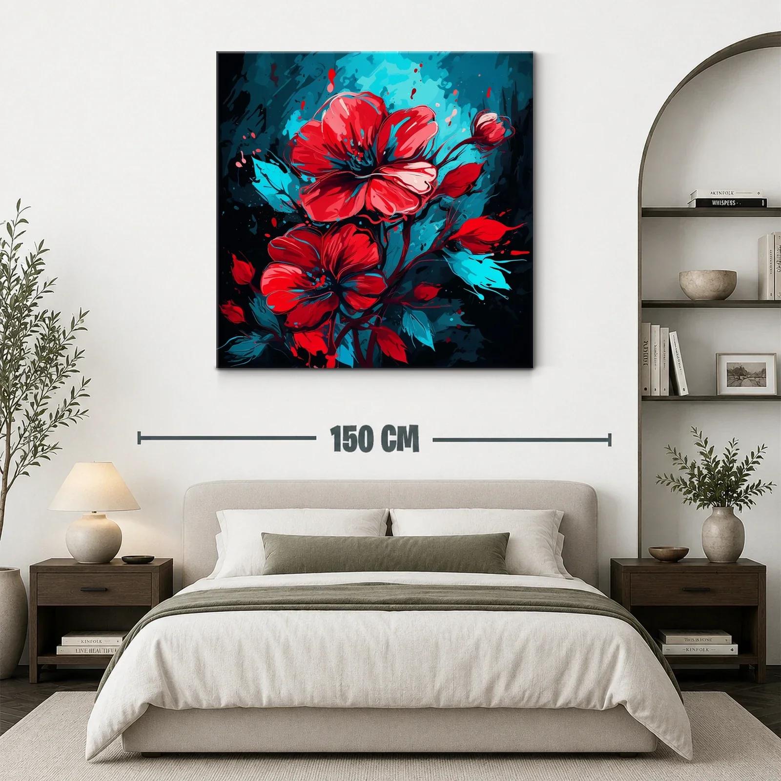 Flor roja vibrante sobre fondo azul intenso y negro — miniatura 3