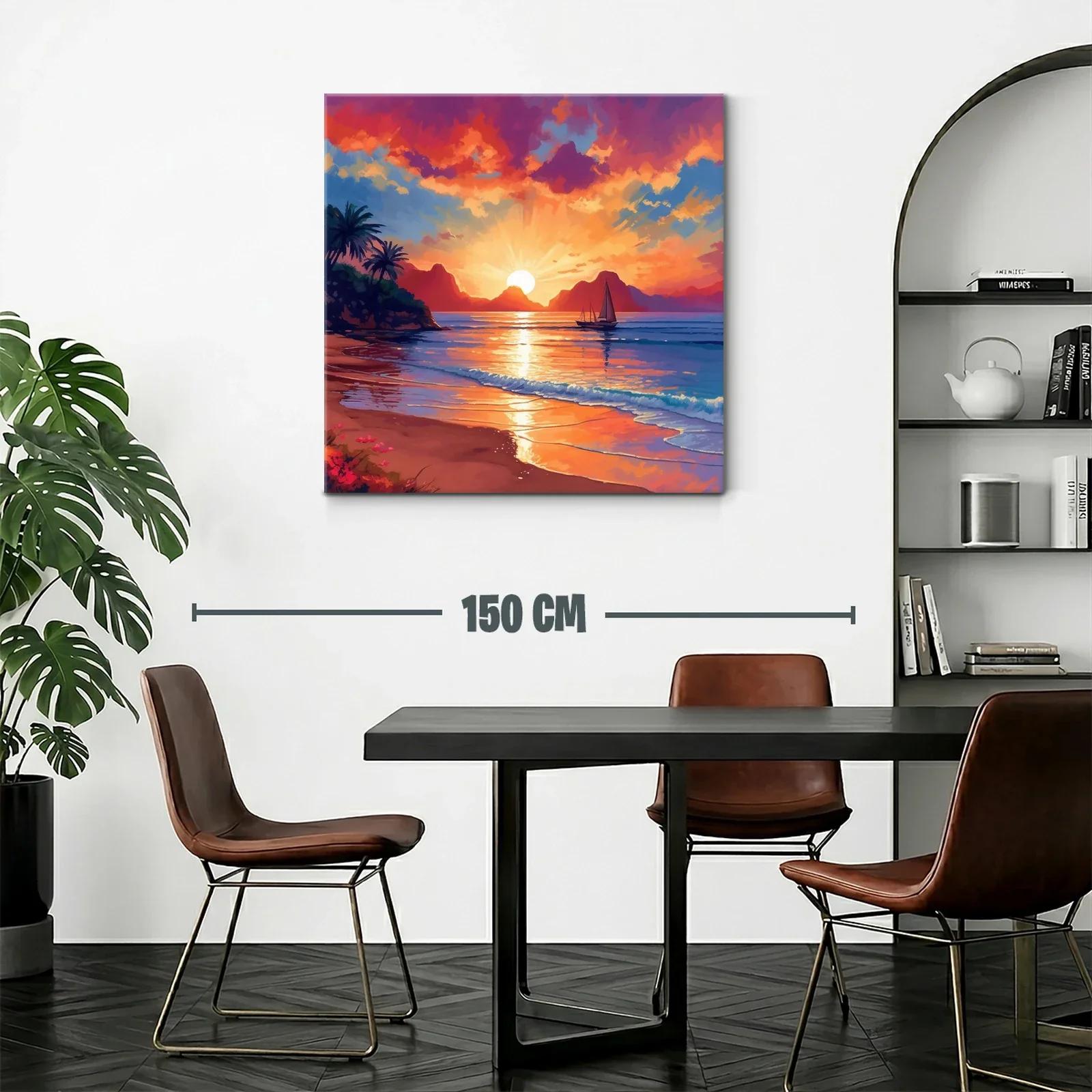 Atardecer vibrante con velero en la playa tranquila — miniatura 2