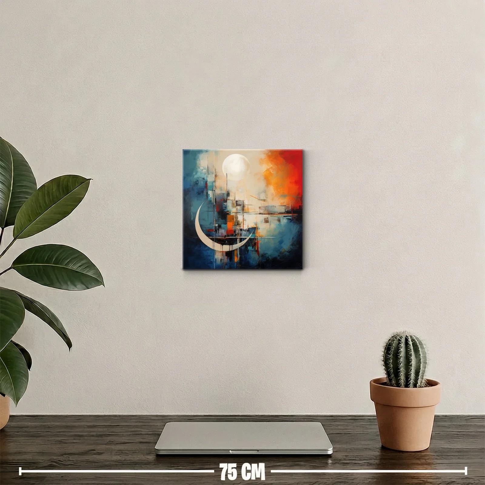 Cuadro abstracto con figuras lunares y paleta vibrante — miniatura 2