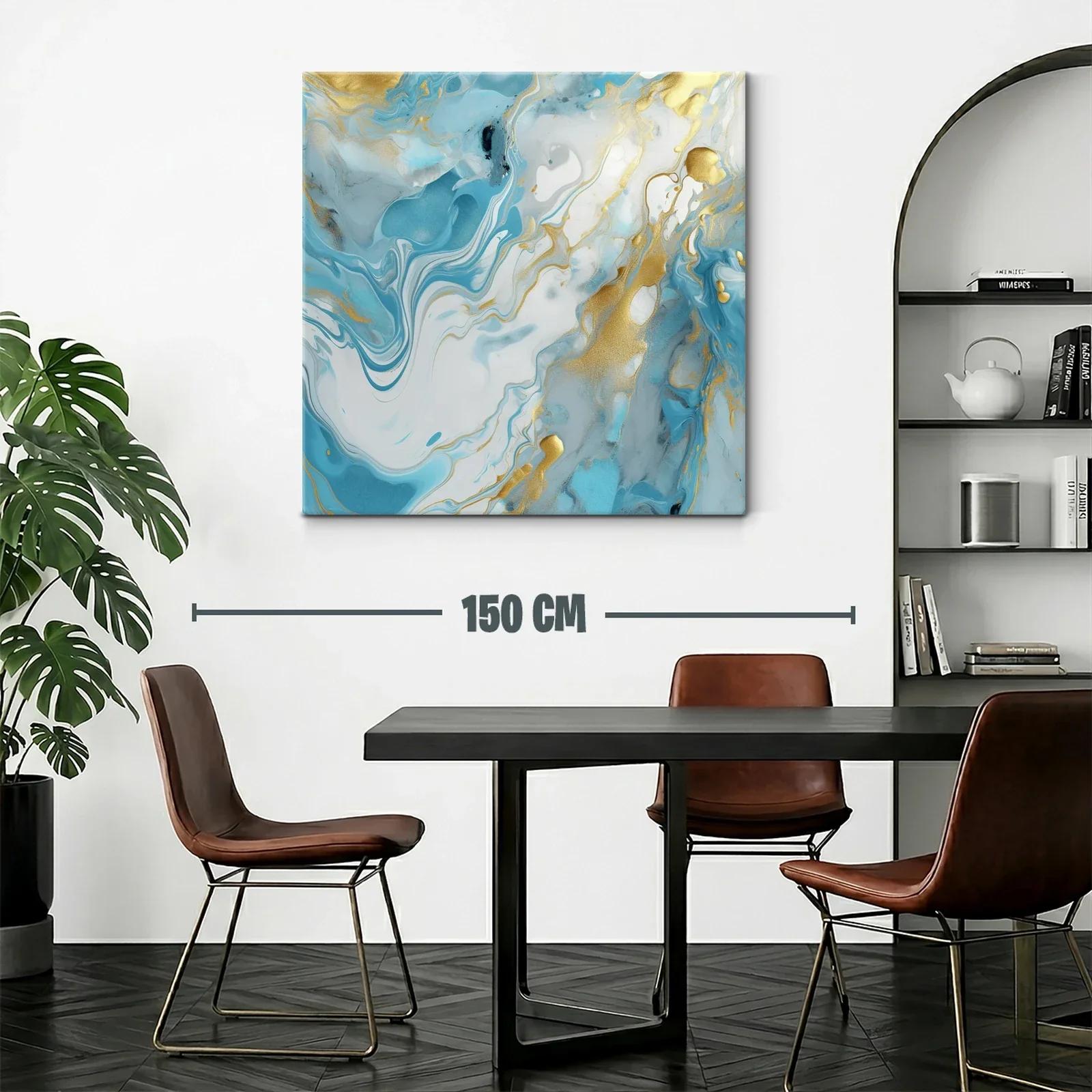Cuadro abstracto con tonos azules y dorados elegantes — miniatura 2