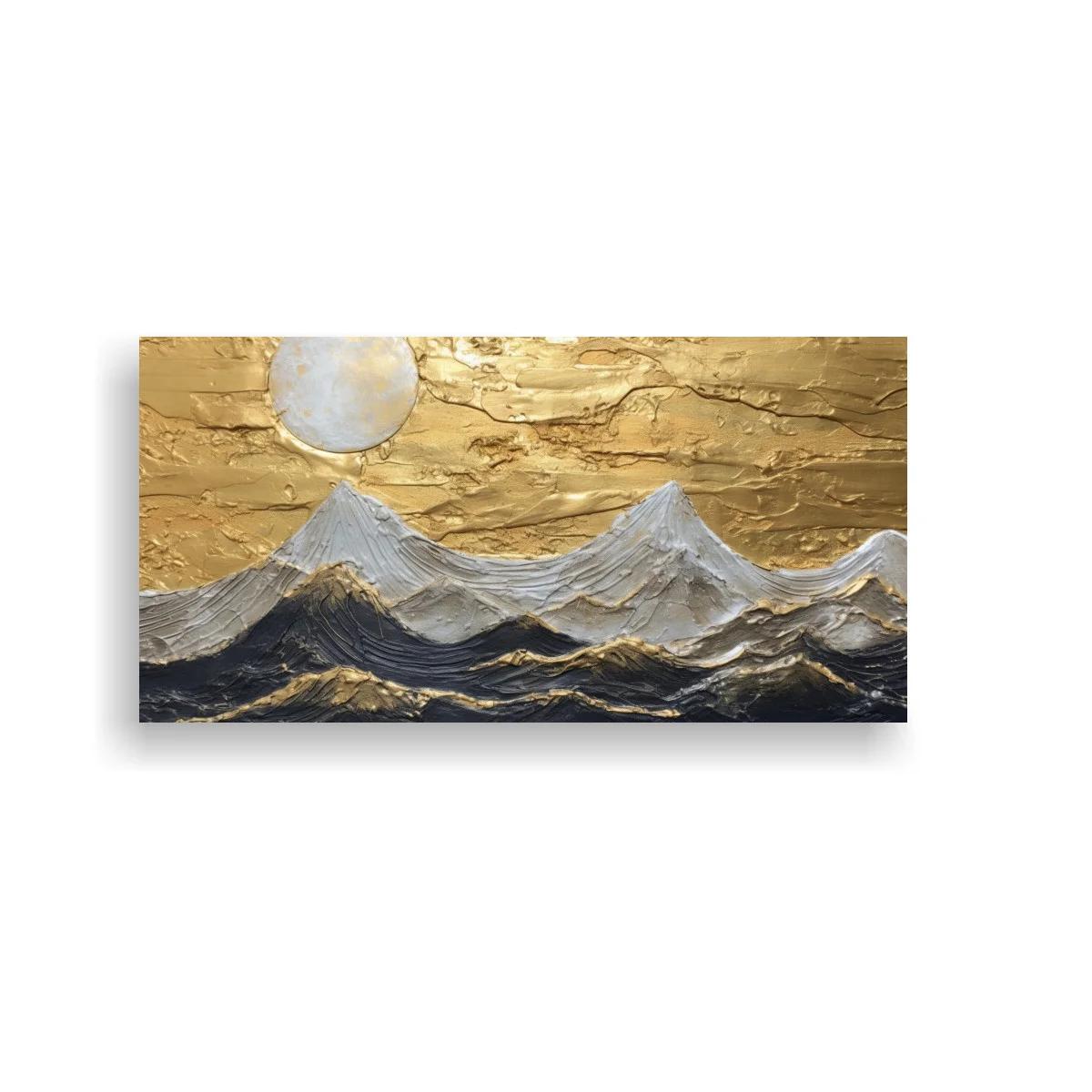 Cuadro cordillera nevada bajo luna dorada — imagen principal