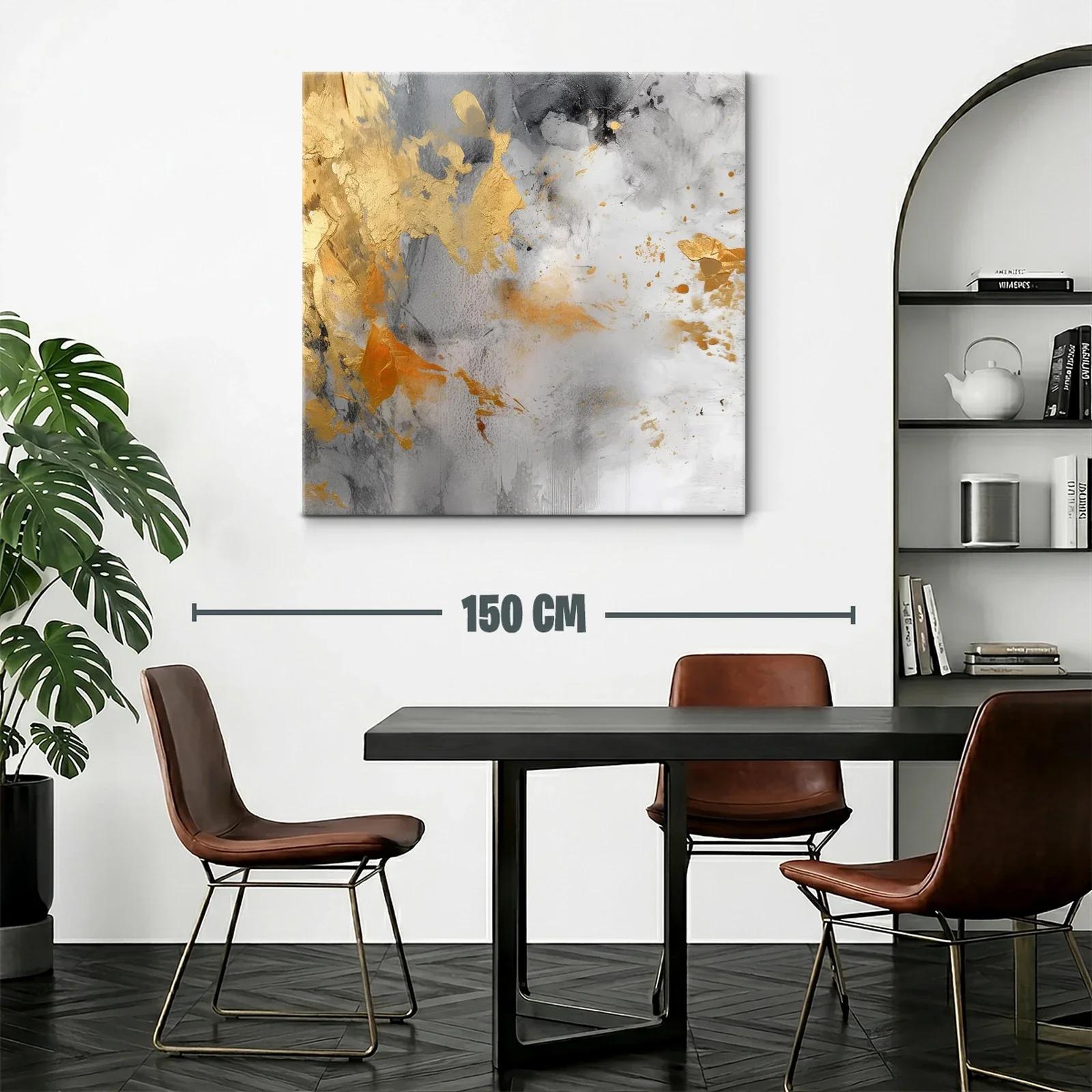 Cuadro abstracto en tonos grises con detalles dorados — miniatura 2