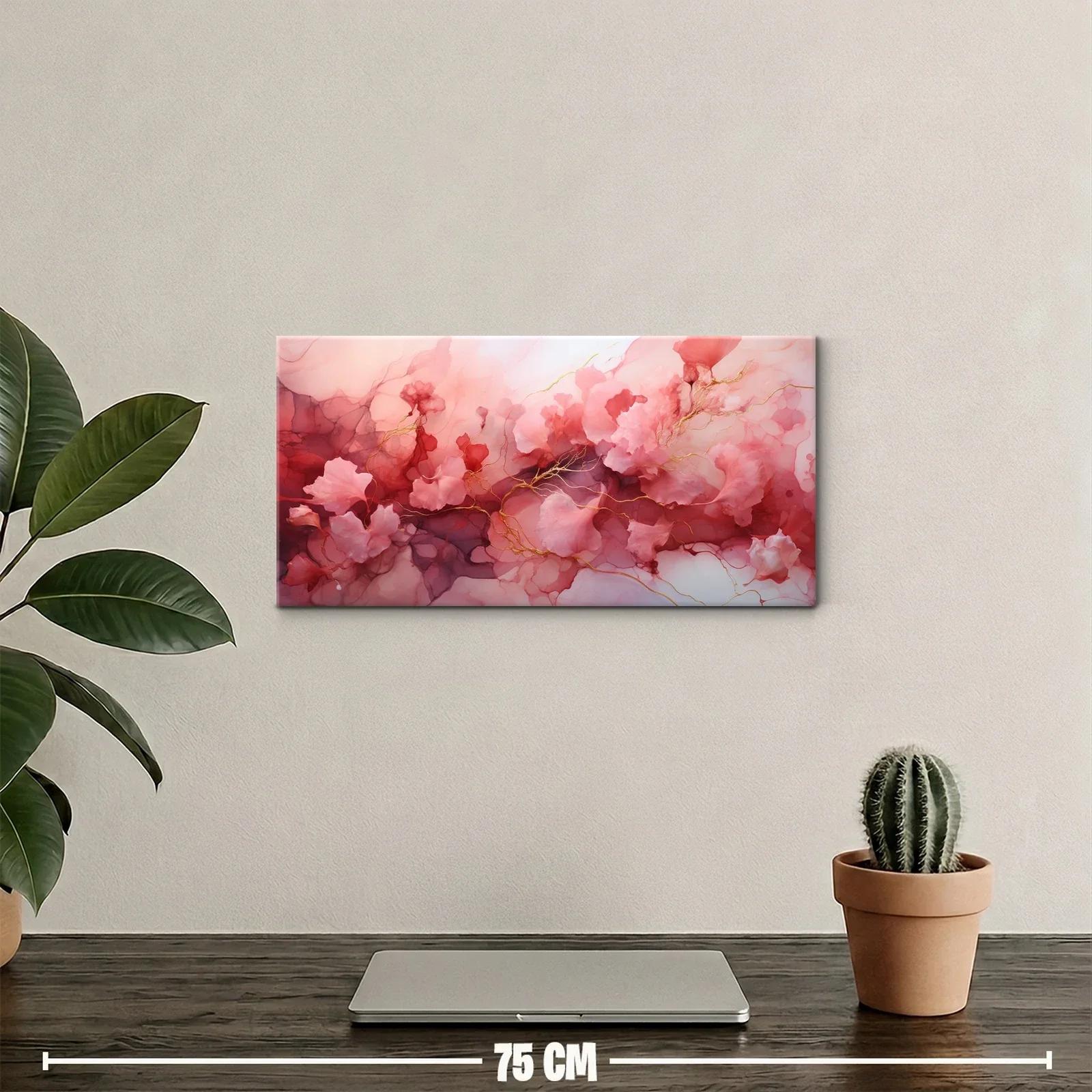 Cuadro flores rosadas tipo peonía con vetas doradas sinuosas — miniatura 2