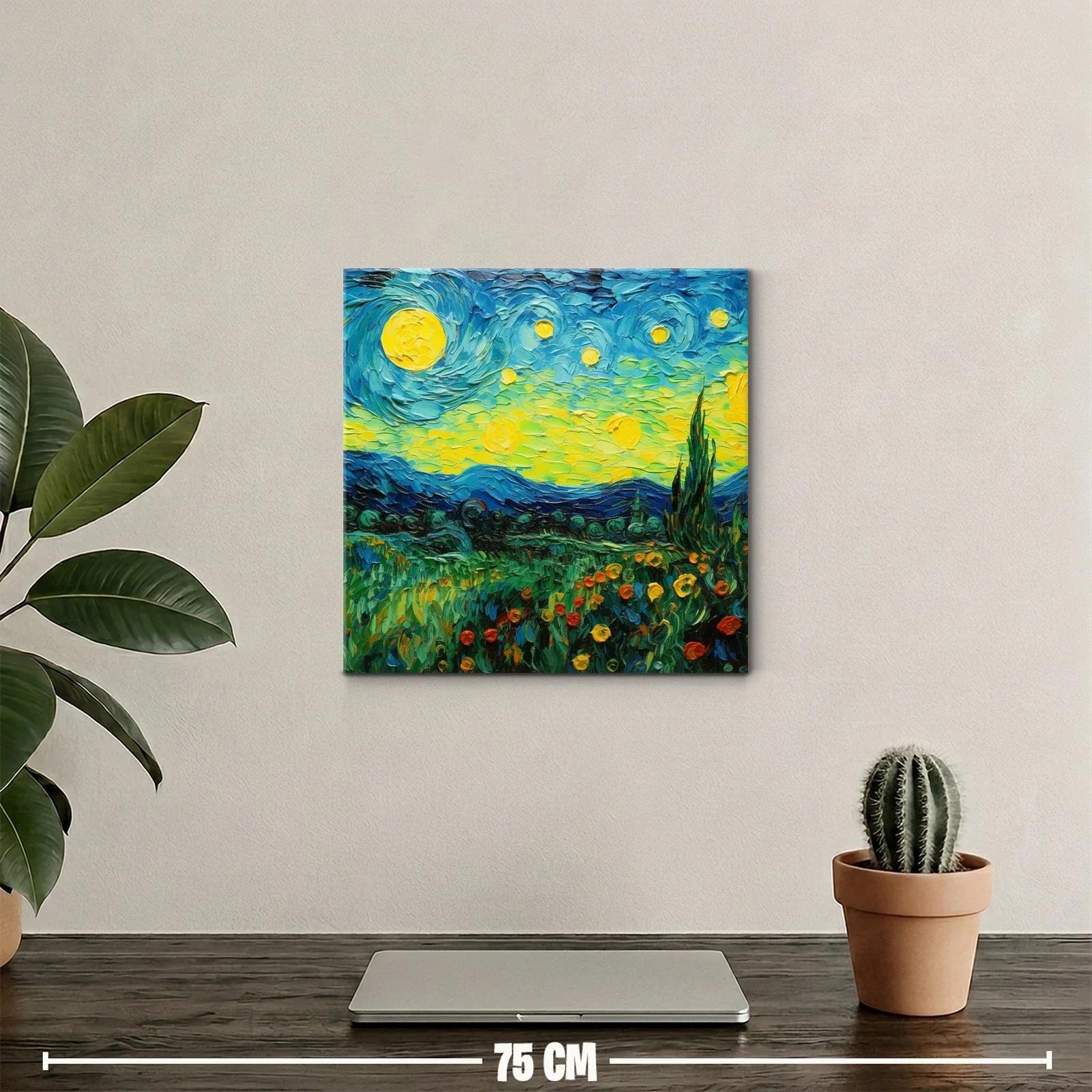 Paisaje nocturno vibrante con cielo estrellado y campo florido — miniatura 2