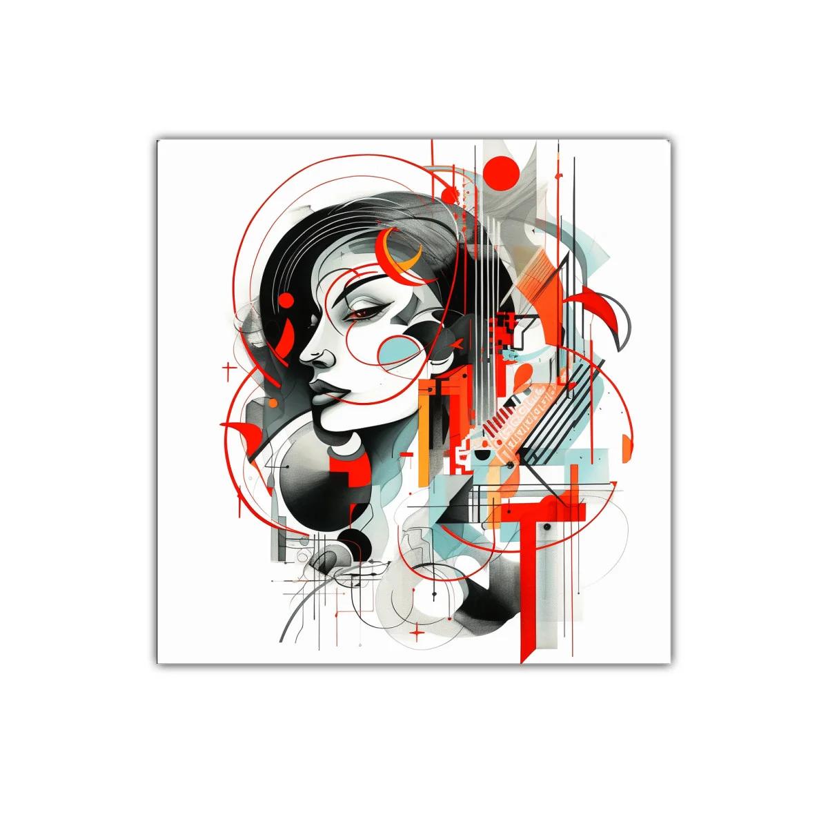 Retrato abstracto con trazos geométricos en tonos rojos y grises — miniatura 1