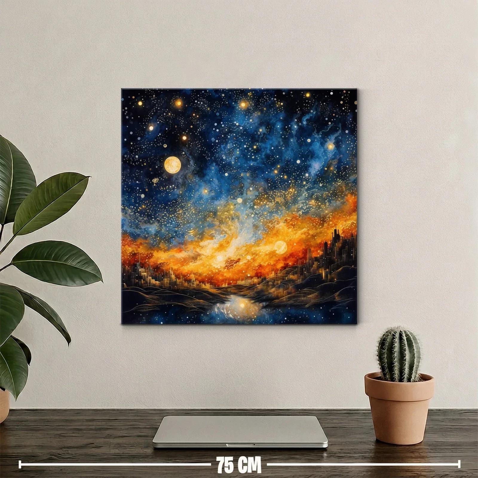 Cielo estrellado sobre ciudad iluminada al atardecer — miniatura 2