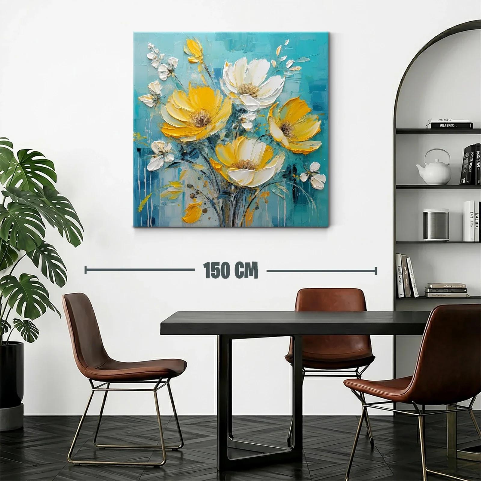 Ramo vibrante de flores amarillas y blancas sobre fondo azul — miniatura 2