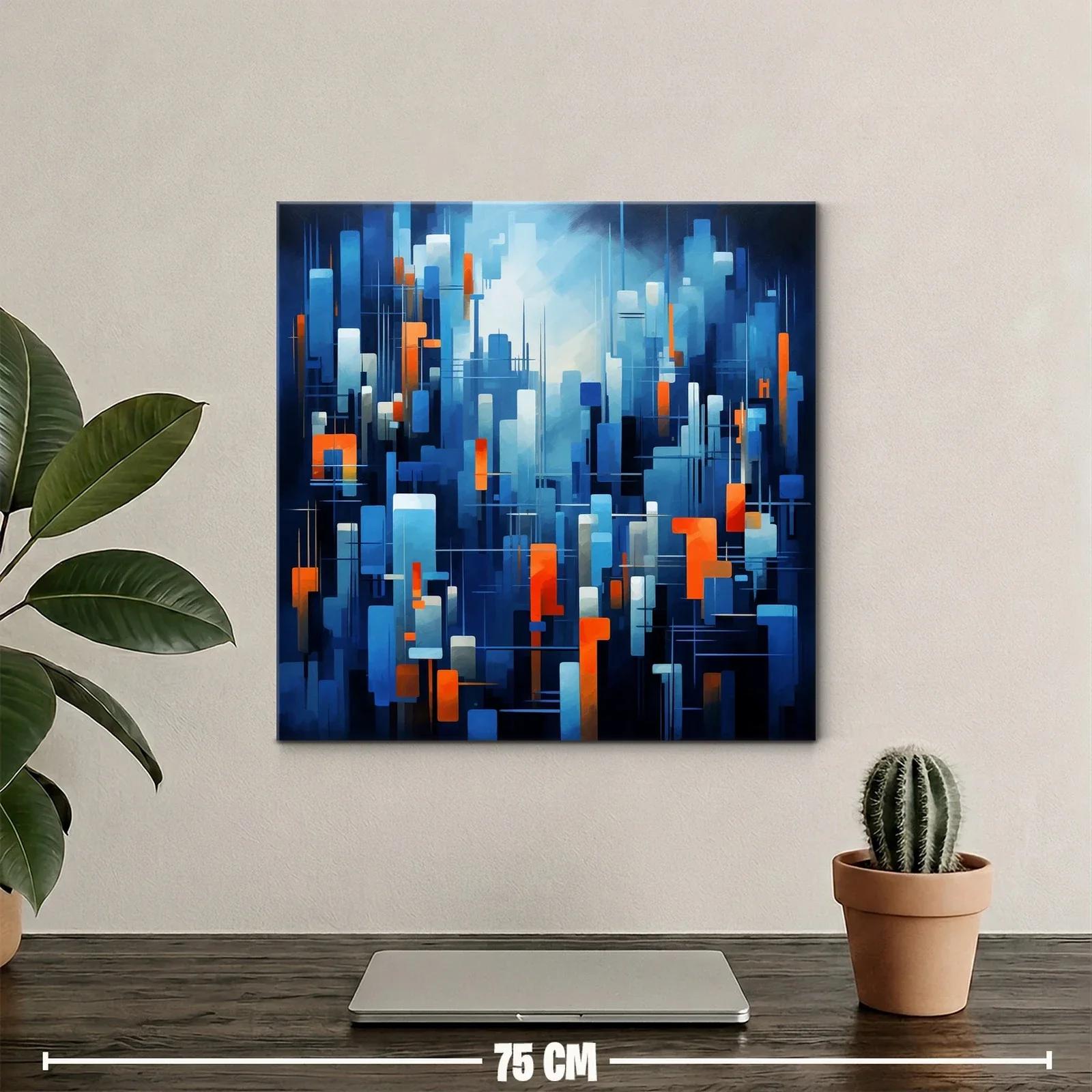 Composición abstracta en tonos azules con toques naranjas vibrantes — miniatura 2