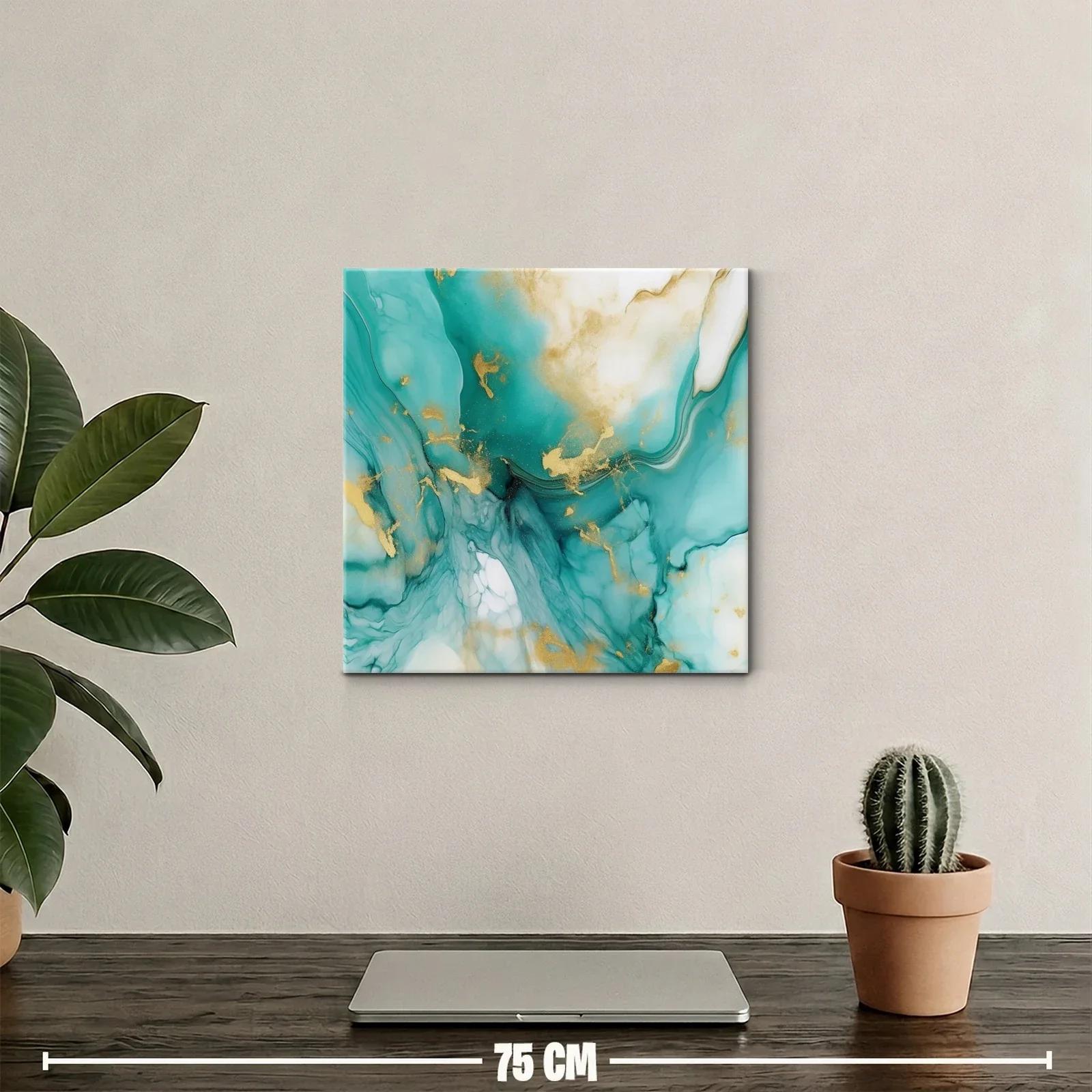 Cuadro abstracto en tonos verdes y dorados modernos — miniatura 2
