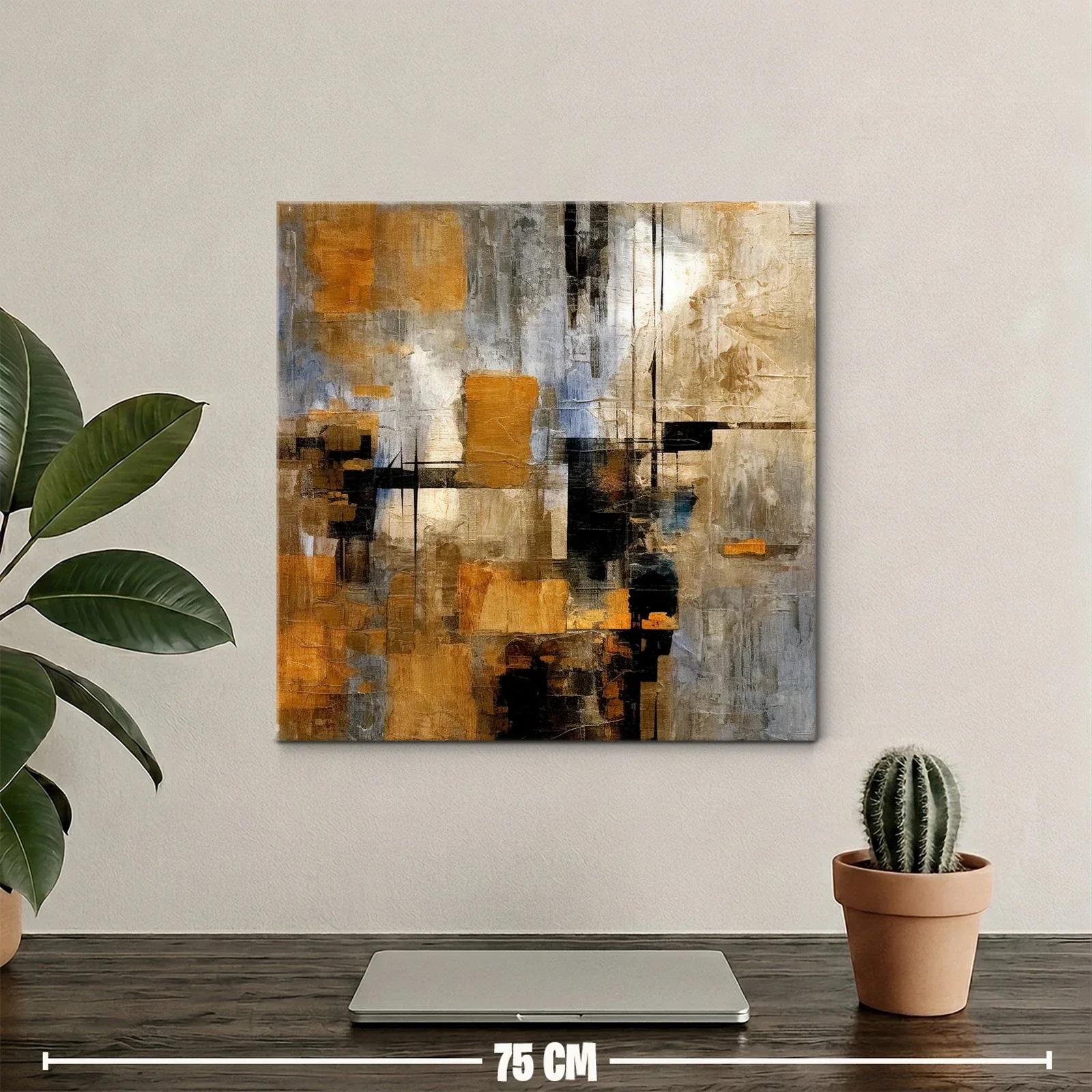 Cuadro abstracto con tonos tierra y detalles oscuros — miniatura 2