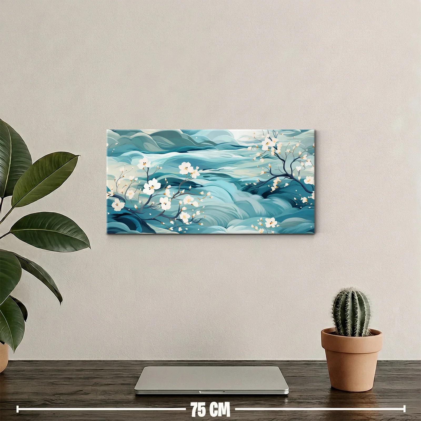 Cuadro flores de cerezo sobre olas turquesa — miniatura 2
