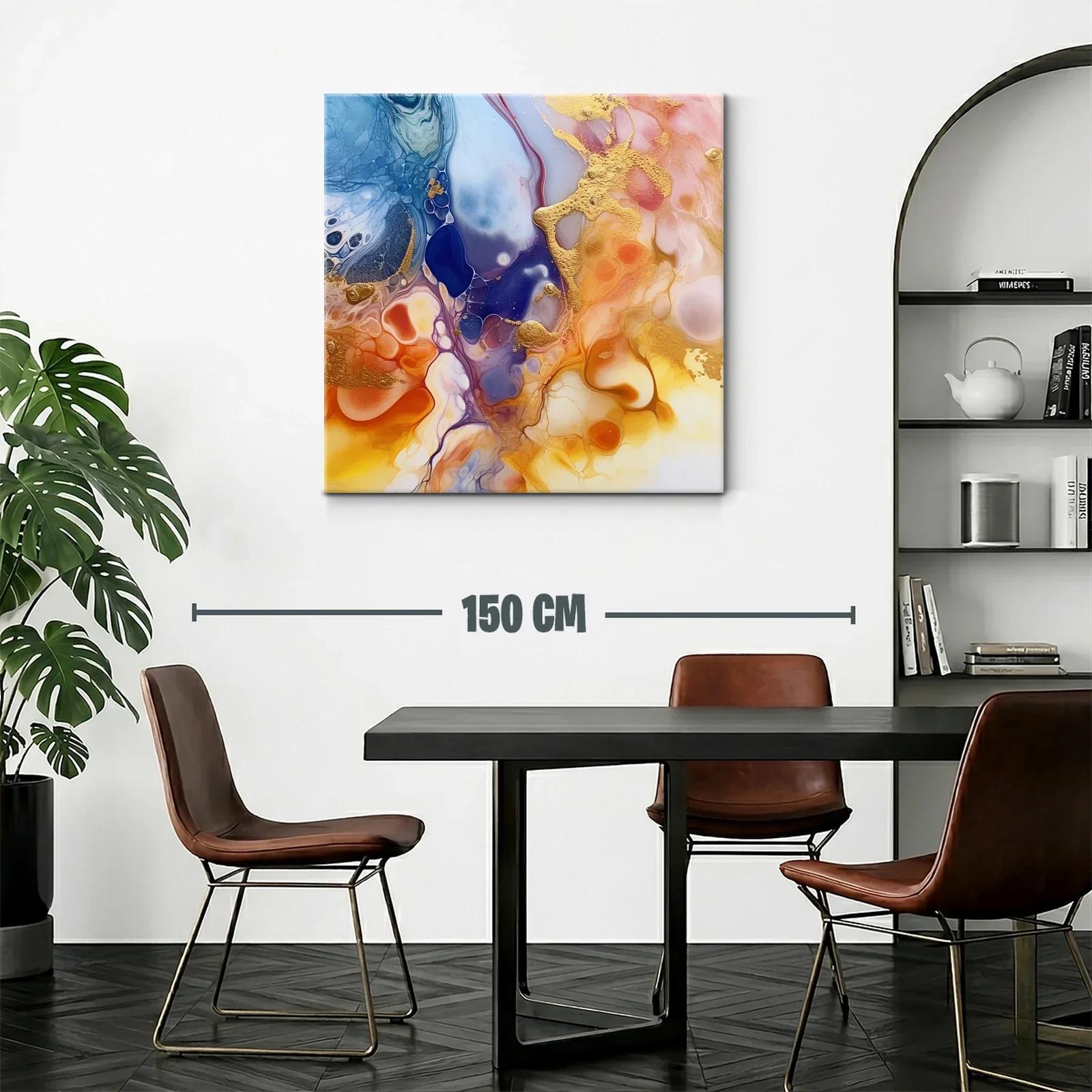 Cuadro abstracto con tonos cálidos y detalles dorados — miniatura 2