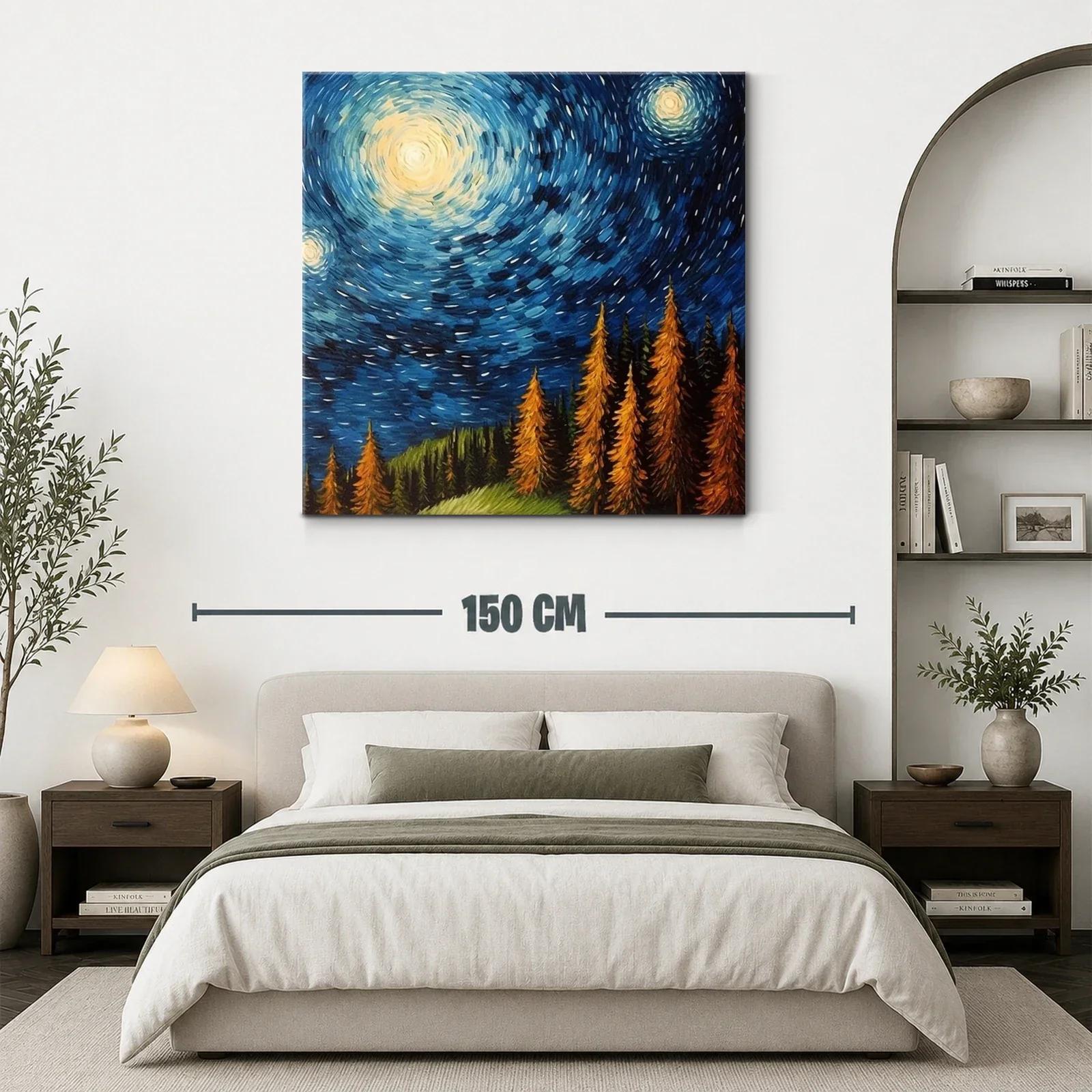 Cielo estrellado vibrante sobre bosque otoñal — miniatura 3