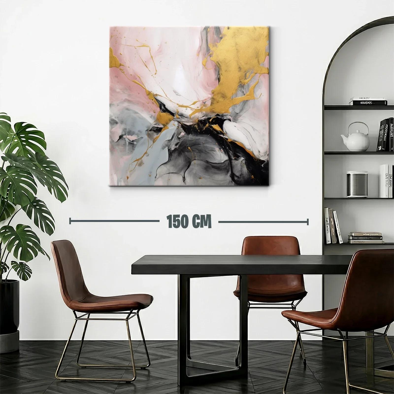 Cuadro abstracto con detalles dorados y tonos suaves — miniatura 2