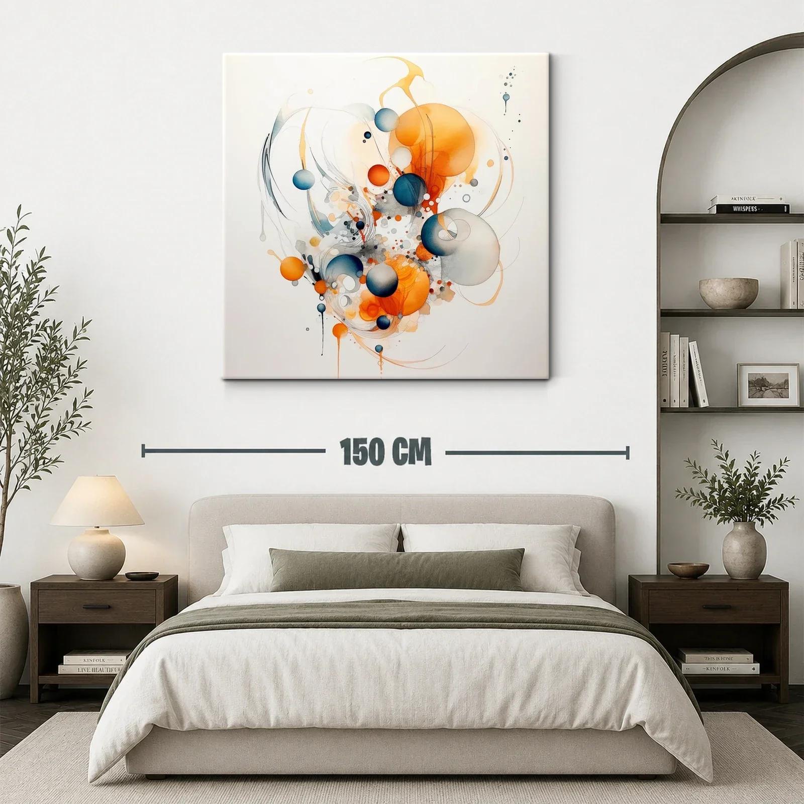 Cuadro abstracto con esferas en tonos cálidos y fríos — miniatura 3