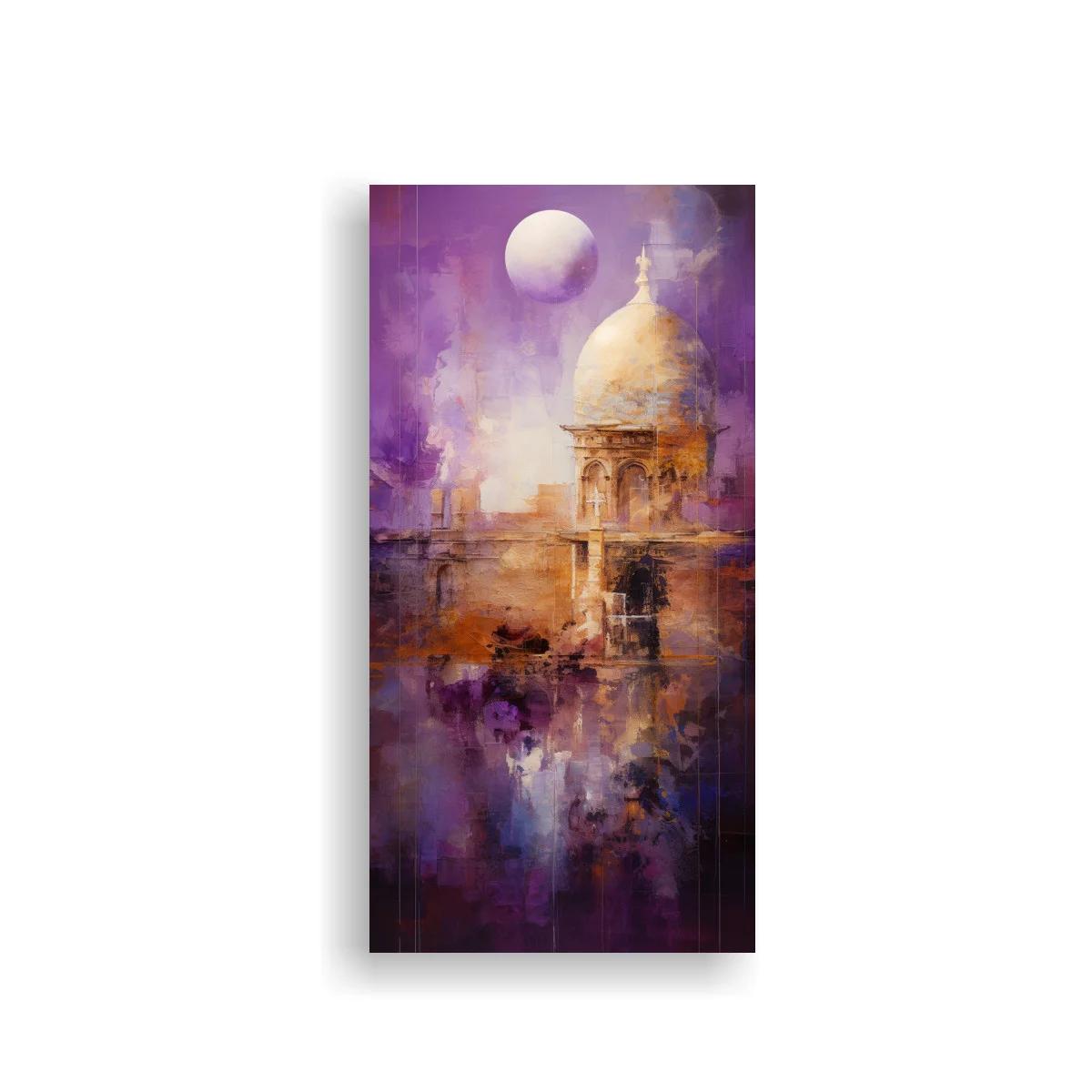 Cuadro cúpula de iglesia con luna y tonos violetas — imagen principal