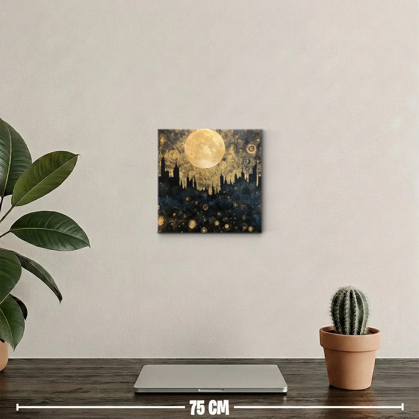 Paisaje urbano nocturno con luna llena brillante — miniatura 2