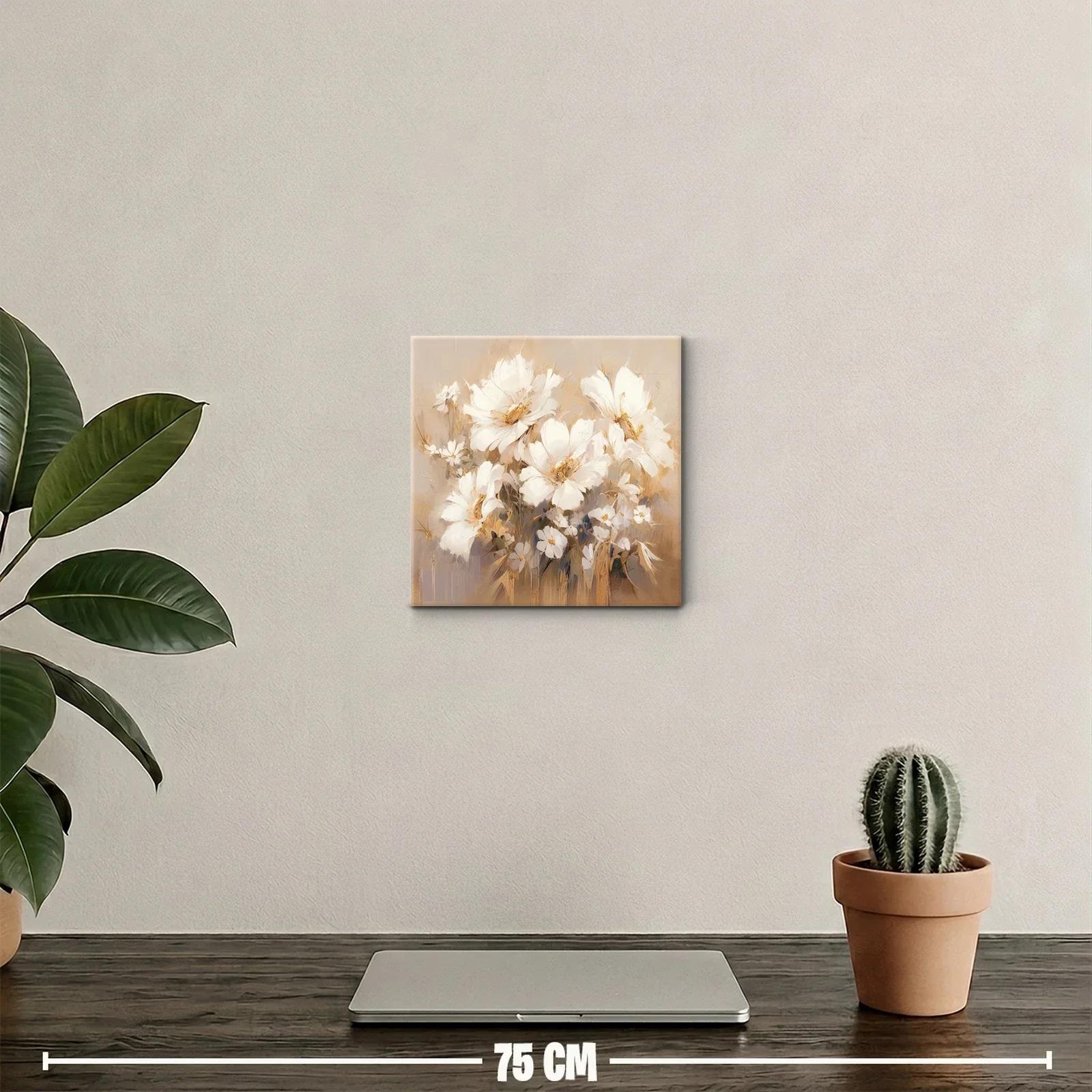Cuadro decorativo con bouquet de flores blancas y tonos cálidos — miniatura 2