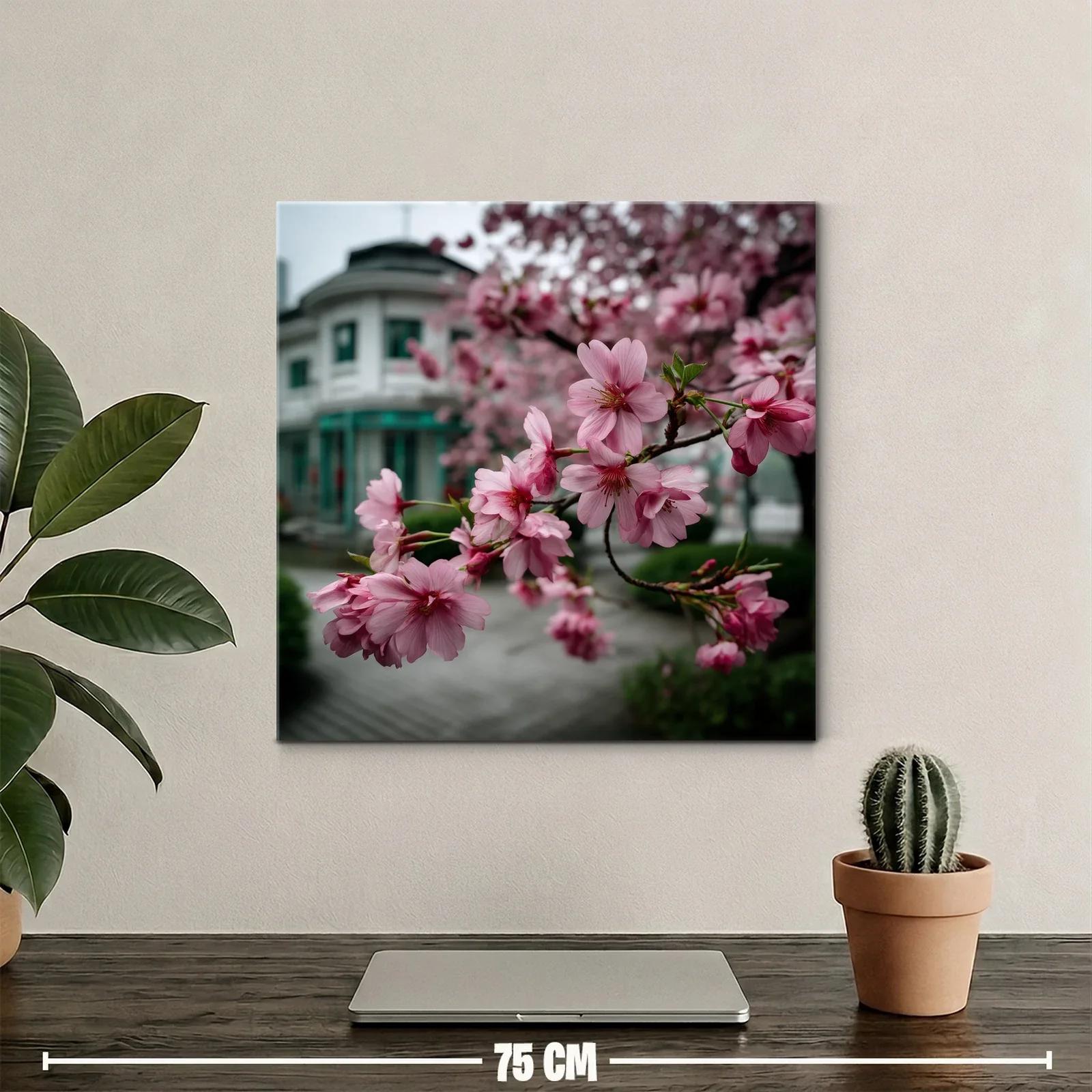 Rama de flores rosas con fondo urbano suave — miniatura 2