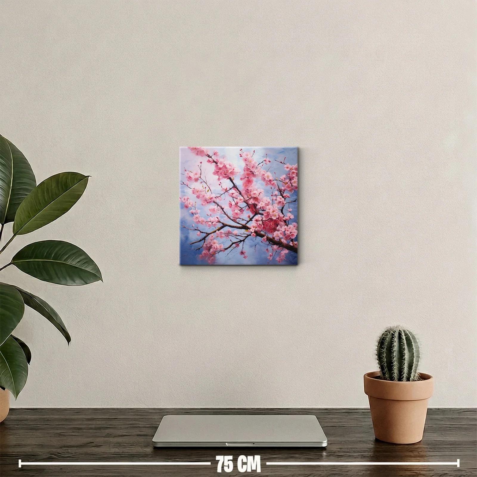 Rama de flores rosas sobre fondo azul celeste — miniatura 2
