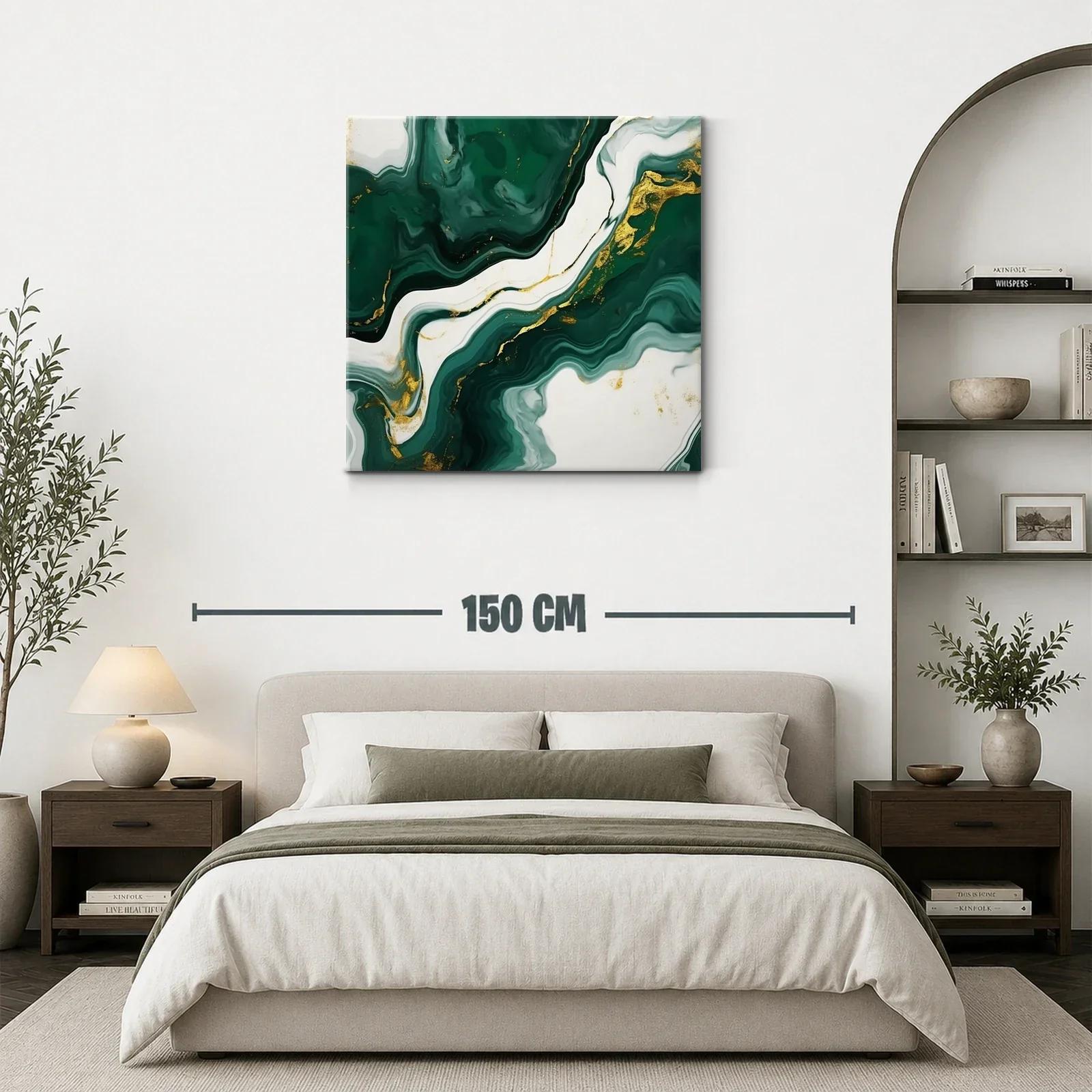 Cuadro abstracto con tonos verdes y detalles dorados — miniatura 3