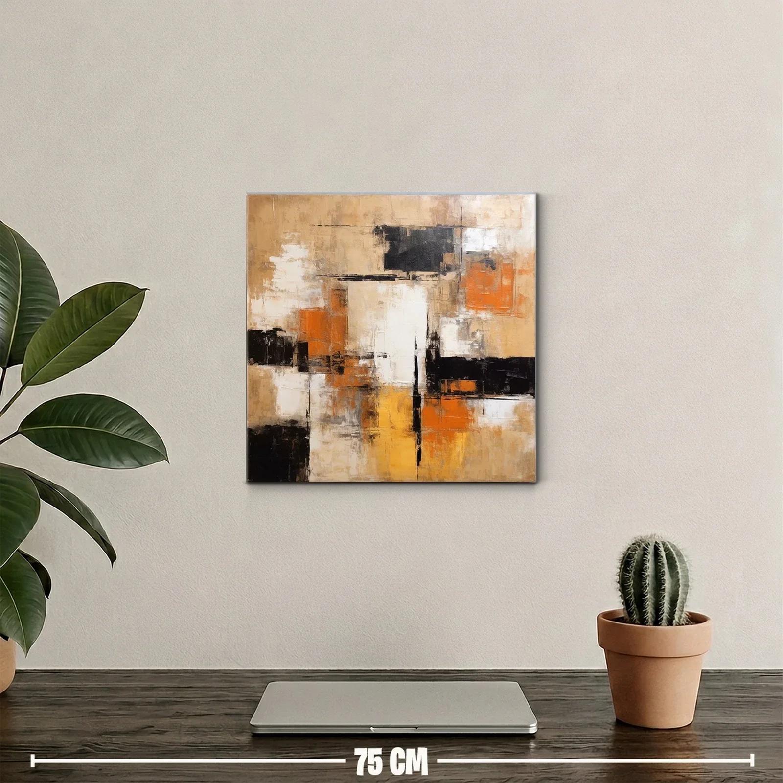 Cuadro abstracto en tonos tierra con acentos naranjas y negros — miniatura 2