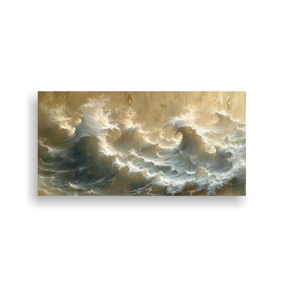 Cuadro olas del mar embravecido con fondo beige dorado — imagen principal