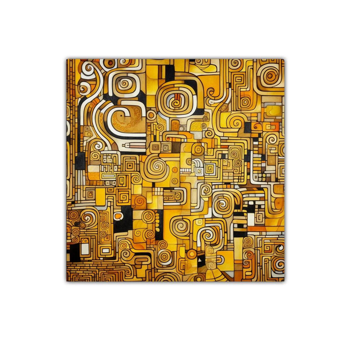 Cuadro abstracto en tonos dorados con patrones geométricos — imagen principal