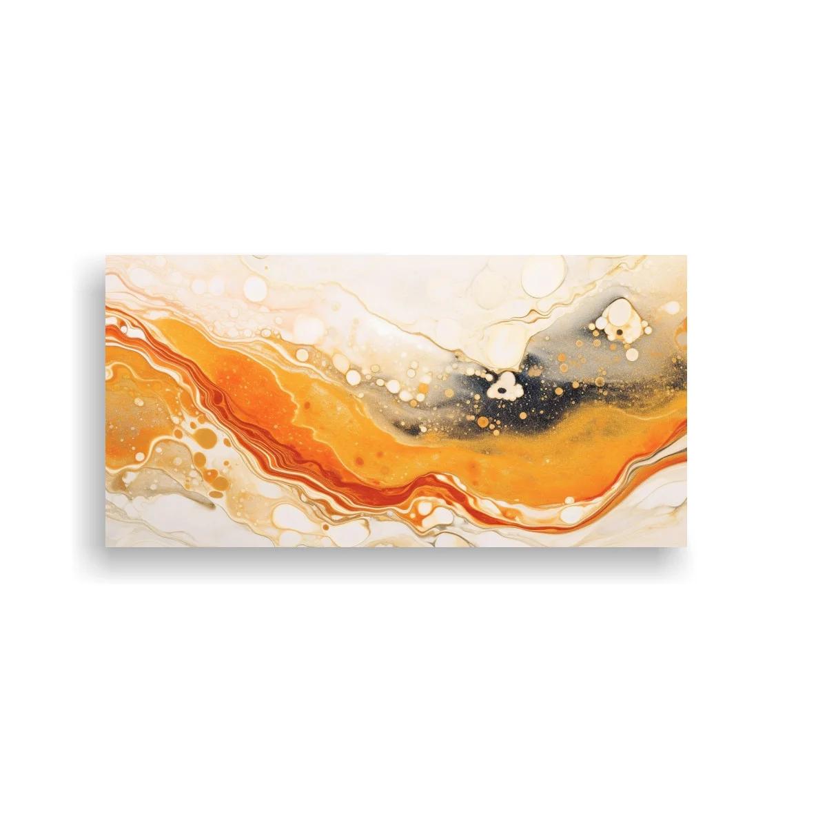 Cuadro franja abstracta marmoleada naranja y dorada — imagen principal