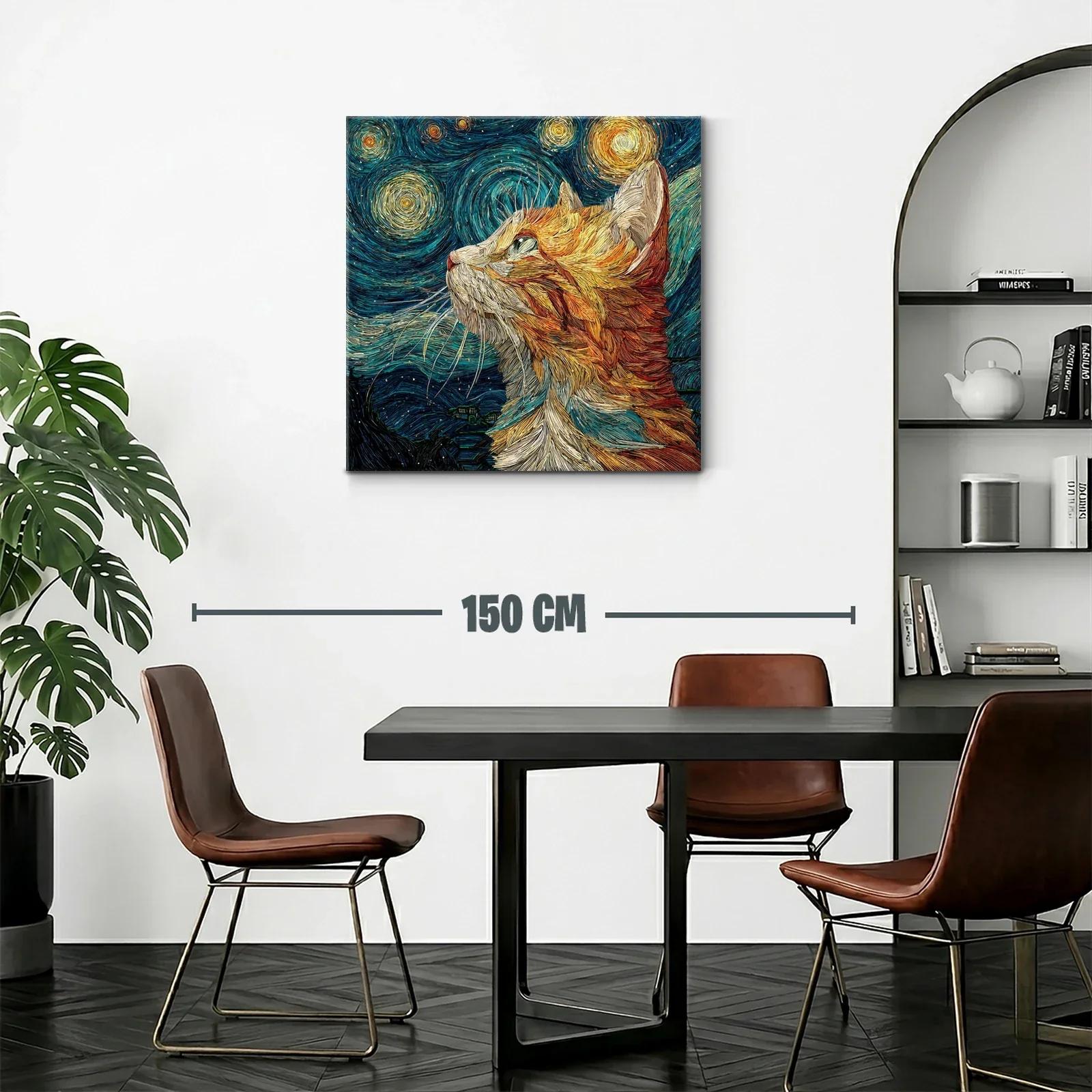 Gato mirando el cielo estrellado con textura vibrante — miniatura 2