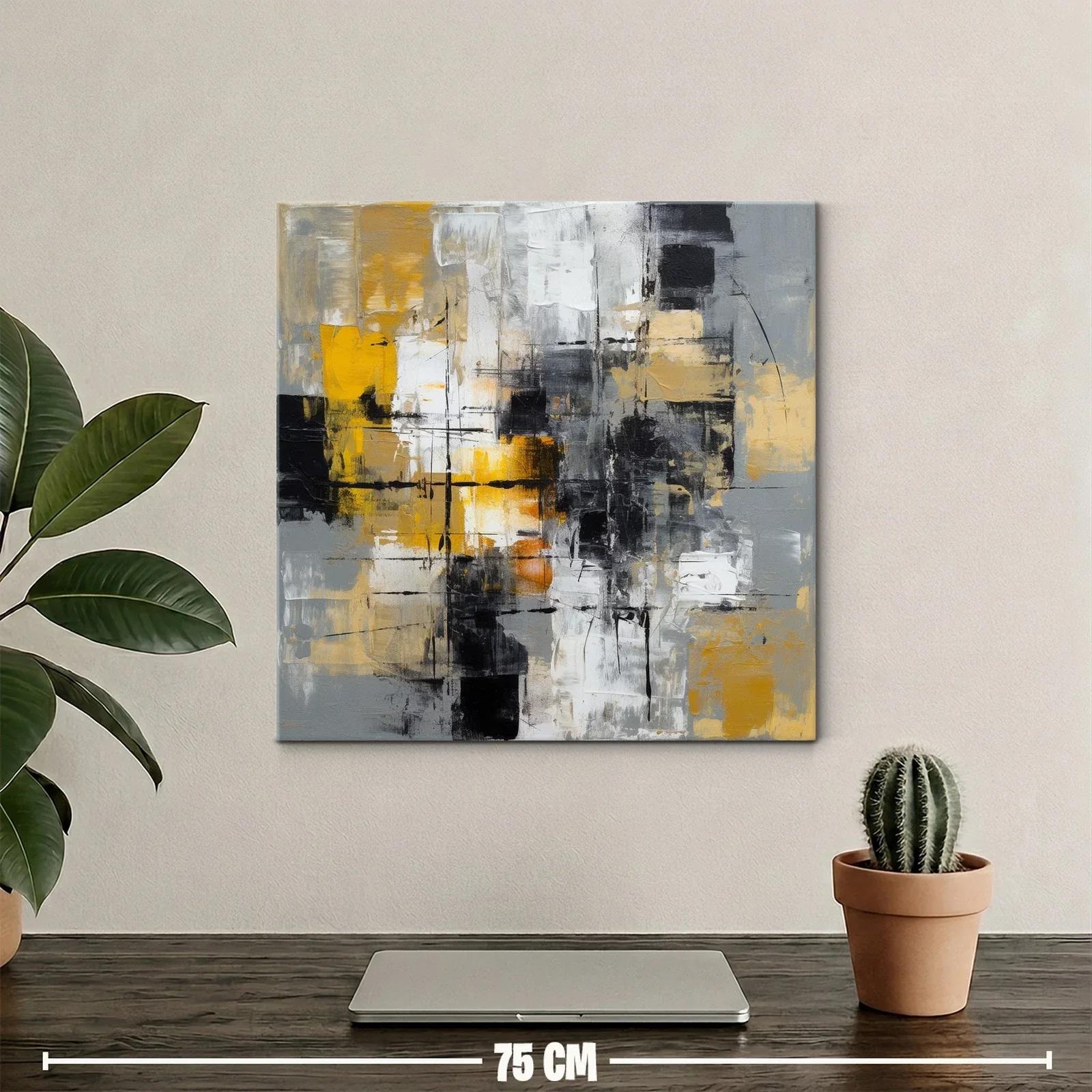 Cuadro abstracto con tonos dorados y acentos en negro y gris — miniatura 2