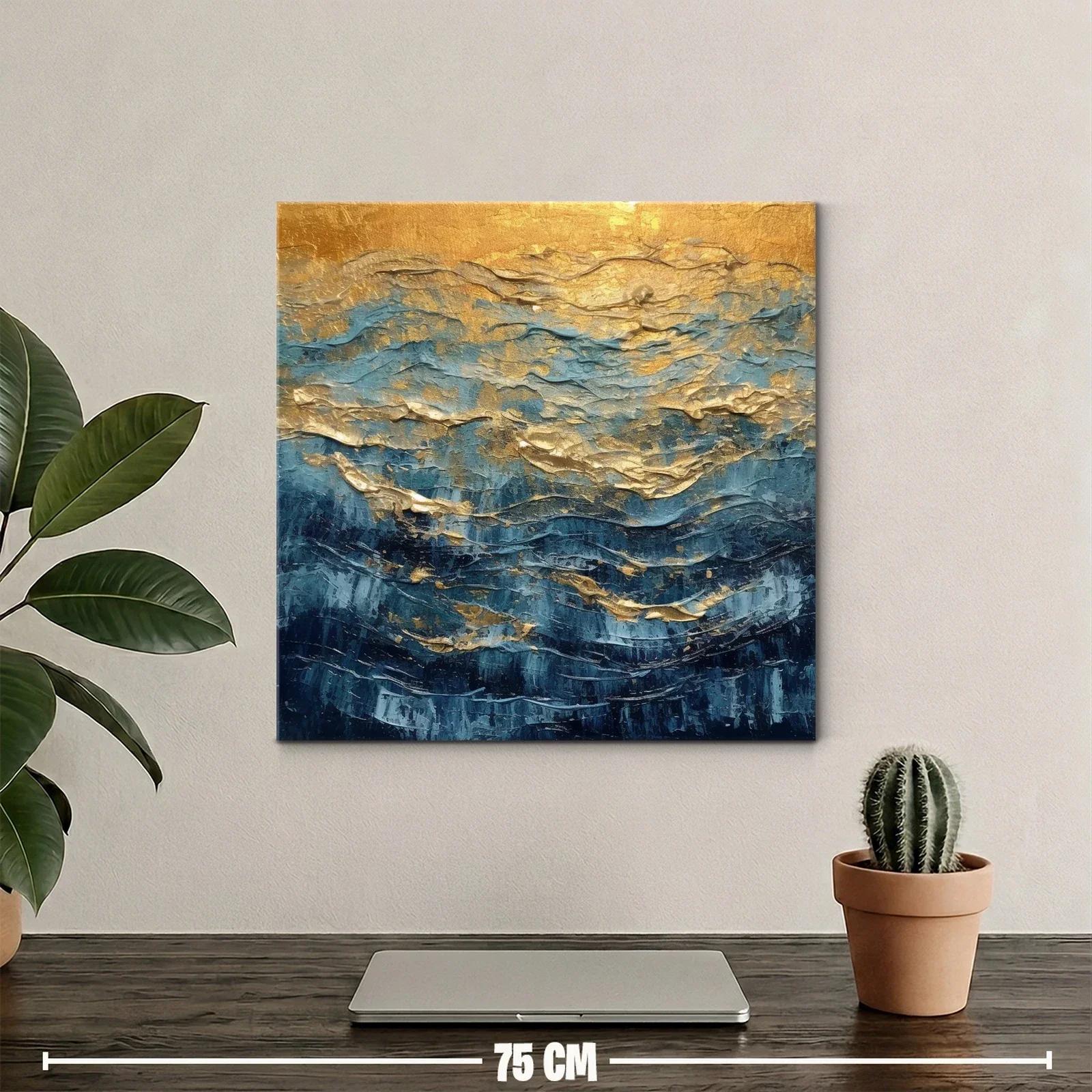 Cuadro abstracto con tonos dorados y azules vibrantes — miniatura 2