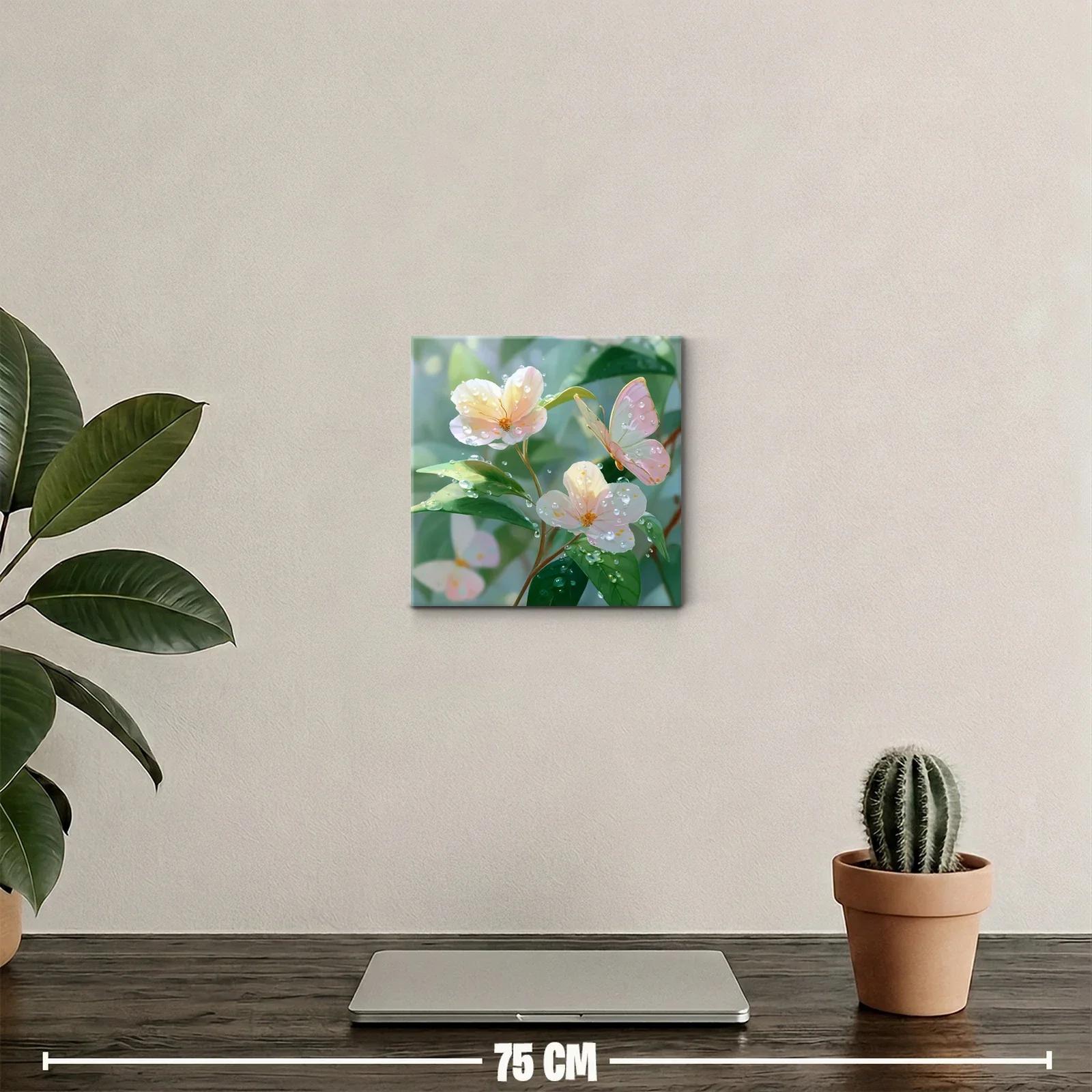 Flores y mariposas con gotas de rocío en tonos suaves — miniatura 2