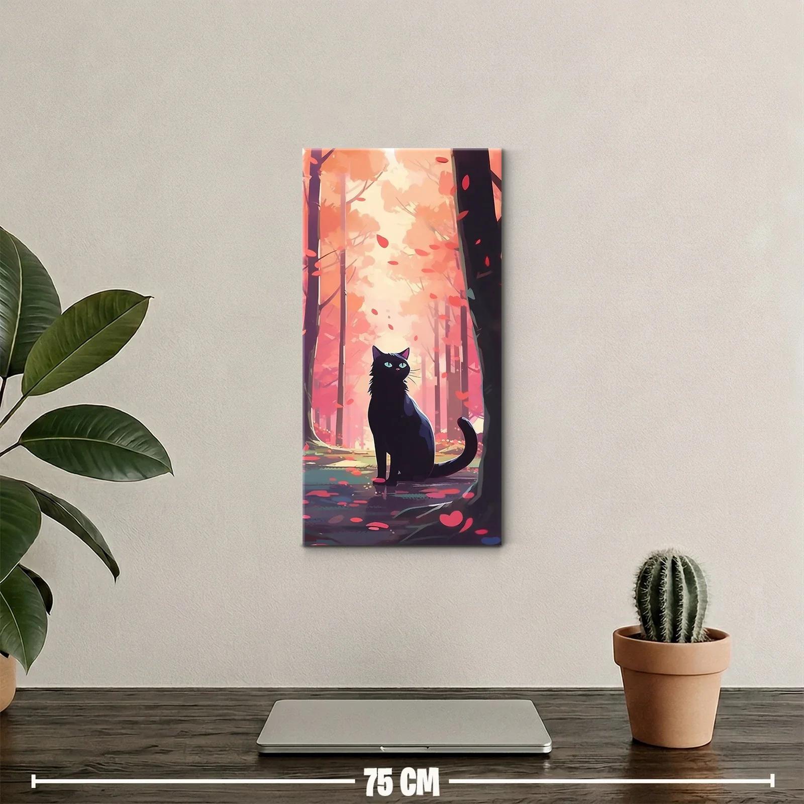 Cuadro gato negro de ojos brillantes en el bosque — miniatura 2