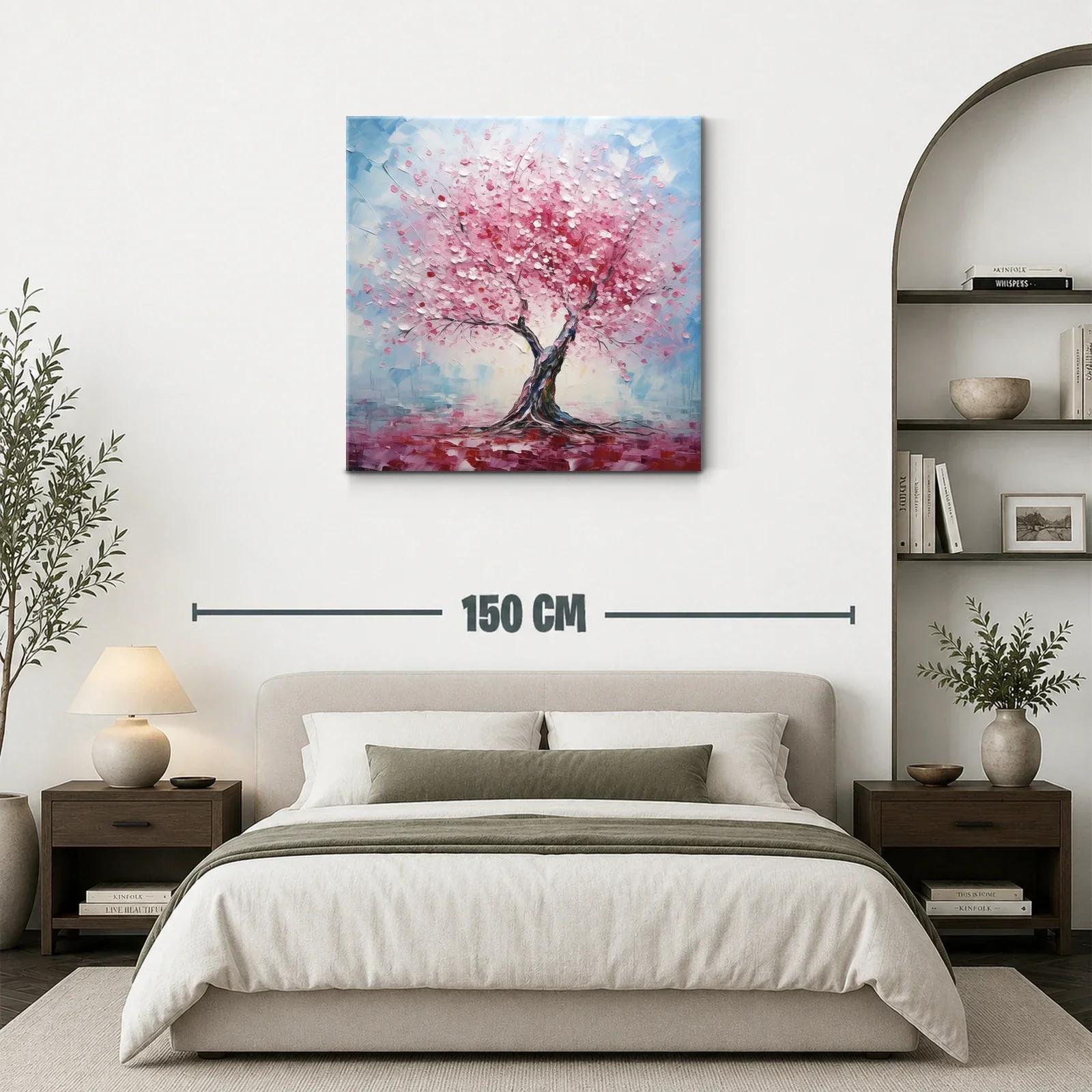Árbol de flores rosas con fondo azul y rojo vibrante — miniatura 3