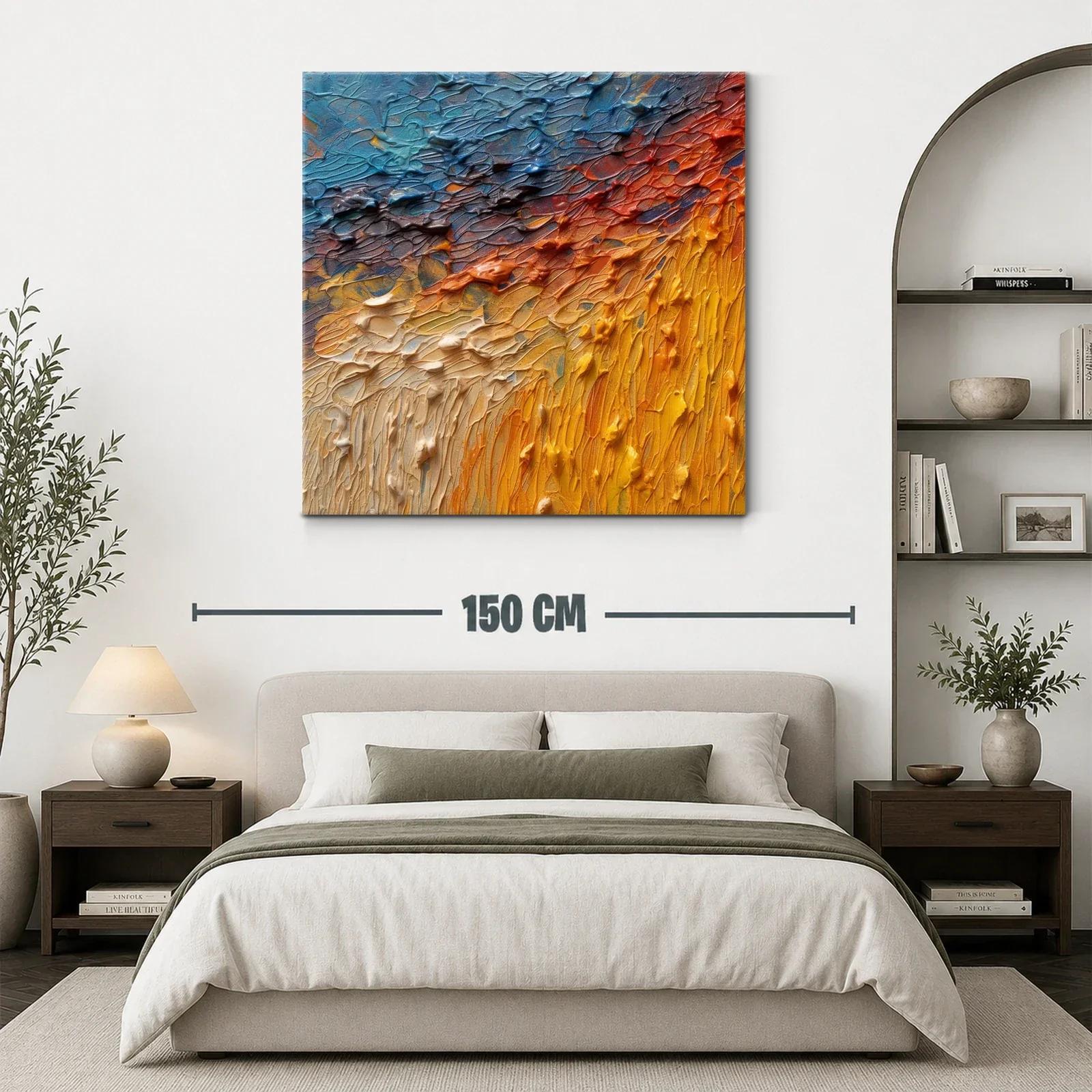 Cuadro Abstracto con Texturas en Tonos Cálidos y Fríos — miniatura 3