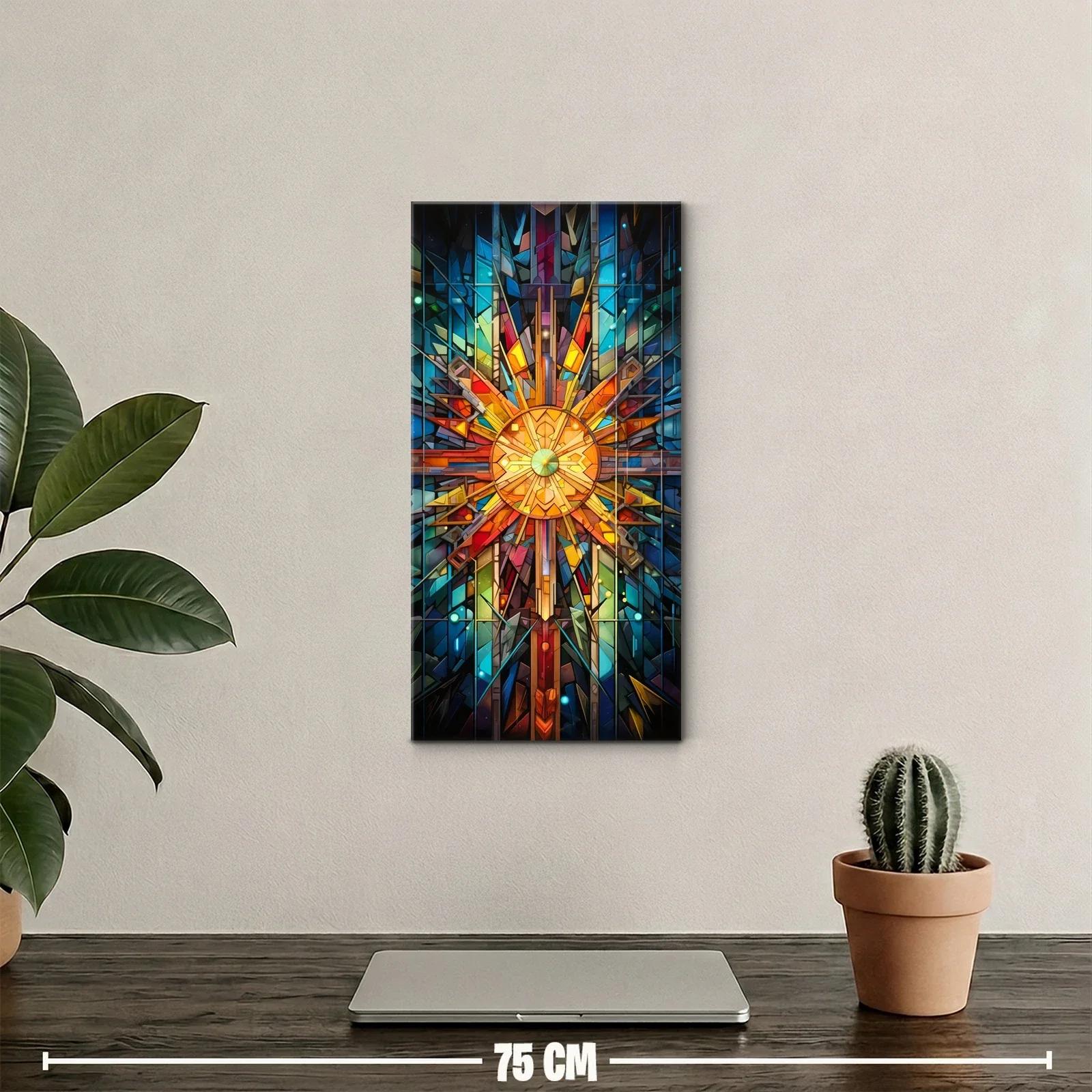 Cuadro sol geométrico de rayos afilados y vidriera vibrante — miniatura 2