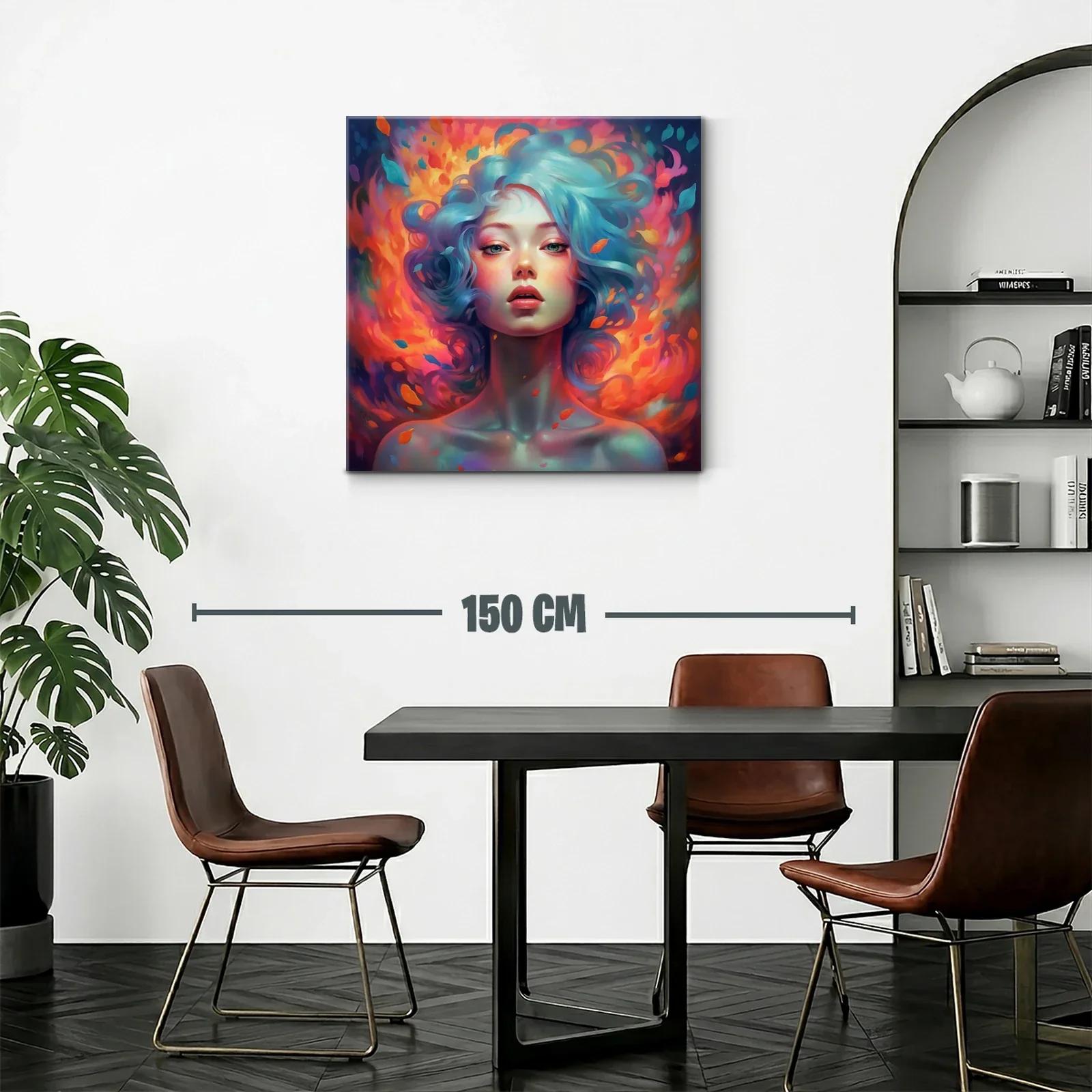 Retrato femenino con cabello azul y llamas vibrantes — miniatura 2