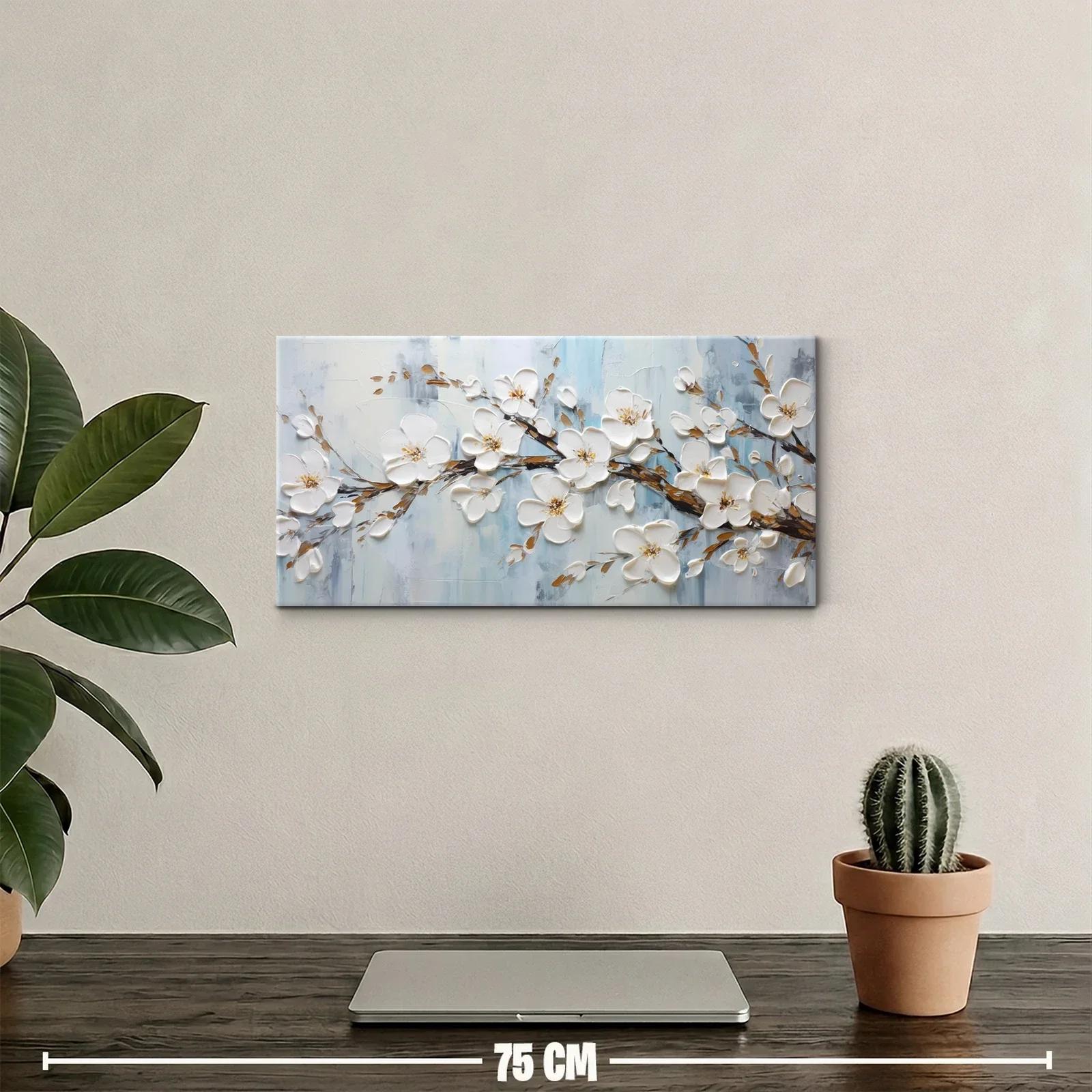 Cuadro flores de magnolia blancas sobre fondo azul grisáceo — miniatura 2