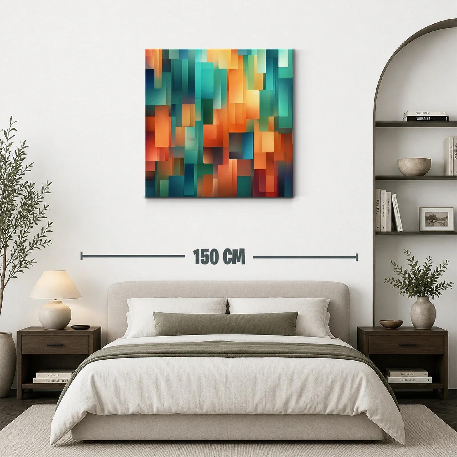 Cuadro abstracto geométrico con tonos cálidos y fríos — miniatura 3