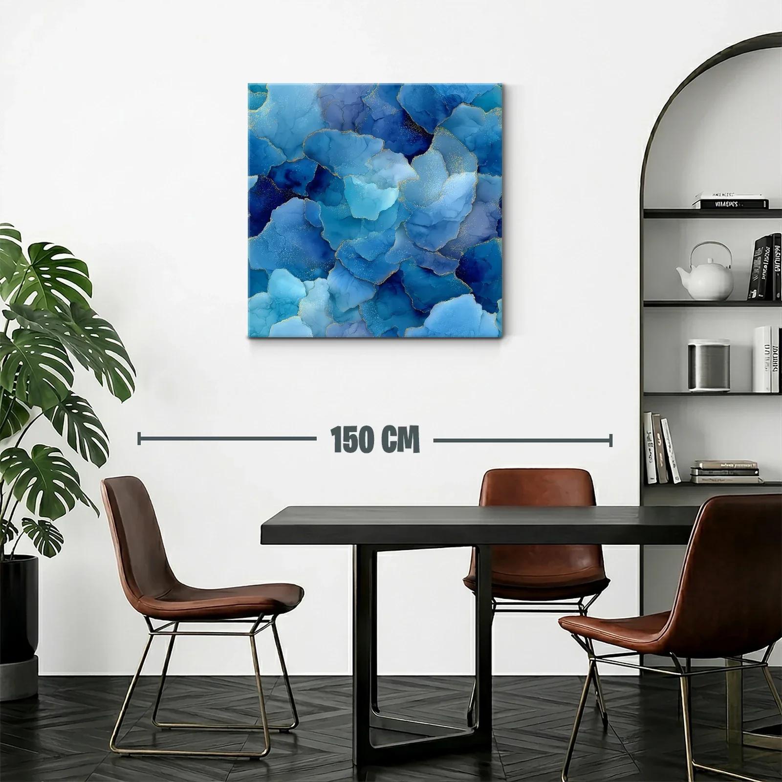 Cuadro abstracto en tonos azules con detalles dorados — miniatura 2
