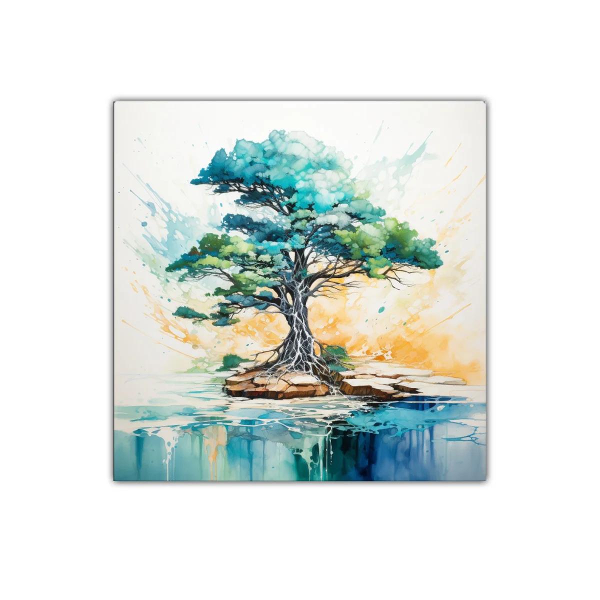 Árbol vibrante sobre isla con reflejos acuáticos — miniatura 1