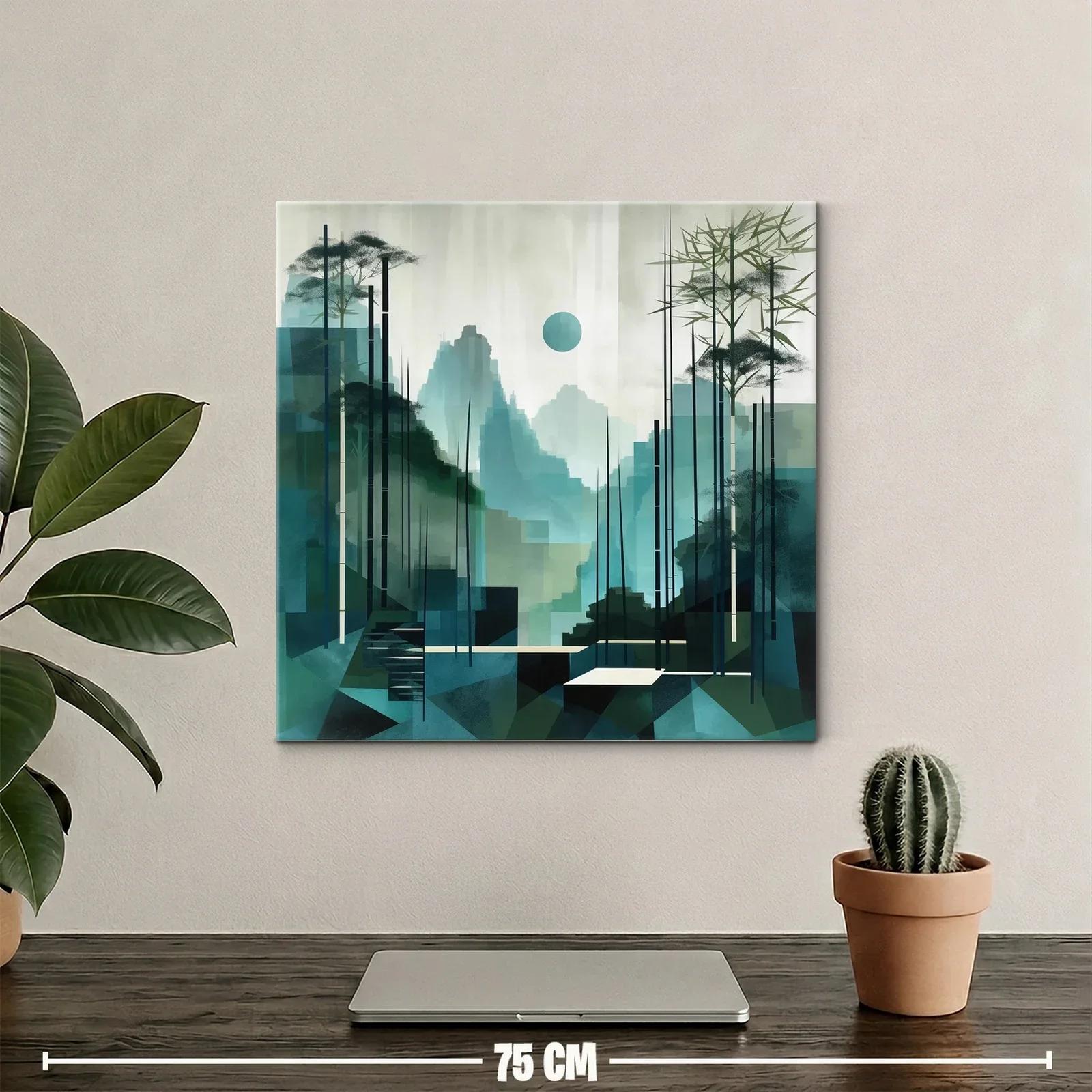 Paisaje abstracto con montañas y bambú en tonos verdes — miniatura 2