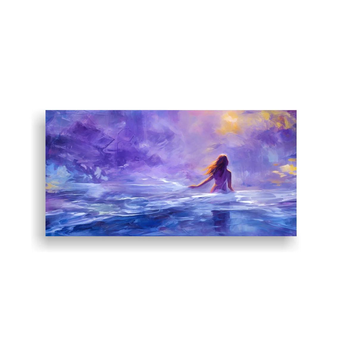 Cuadro mujer caminando sobre el agua con cielo luminoso — imagen principal