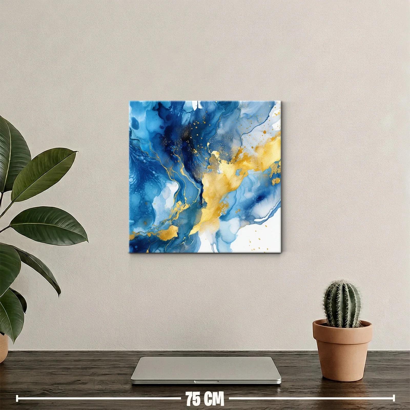 Cuadro abstracto azul y oro para ambientes modernos — miniatura 2